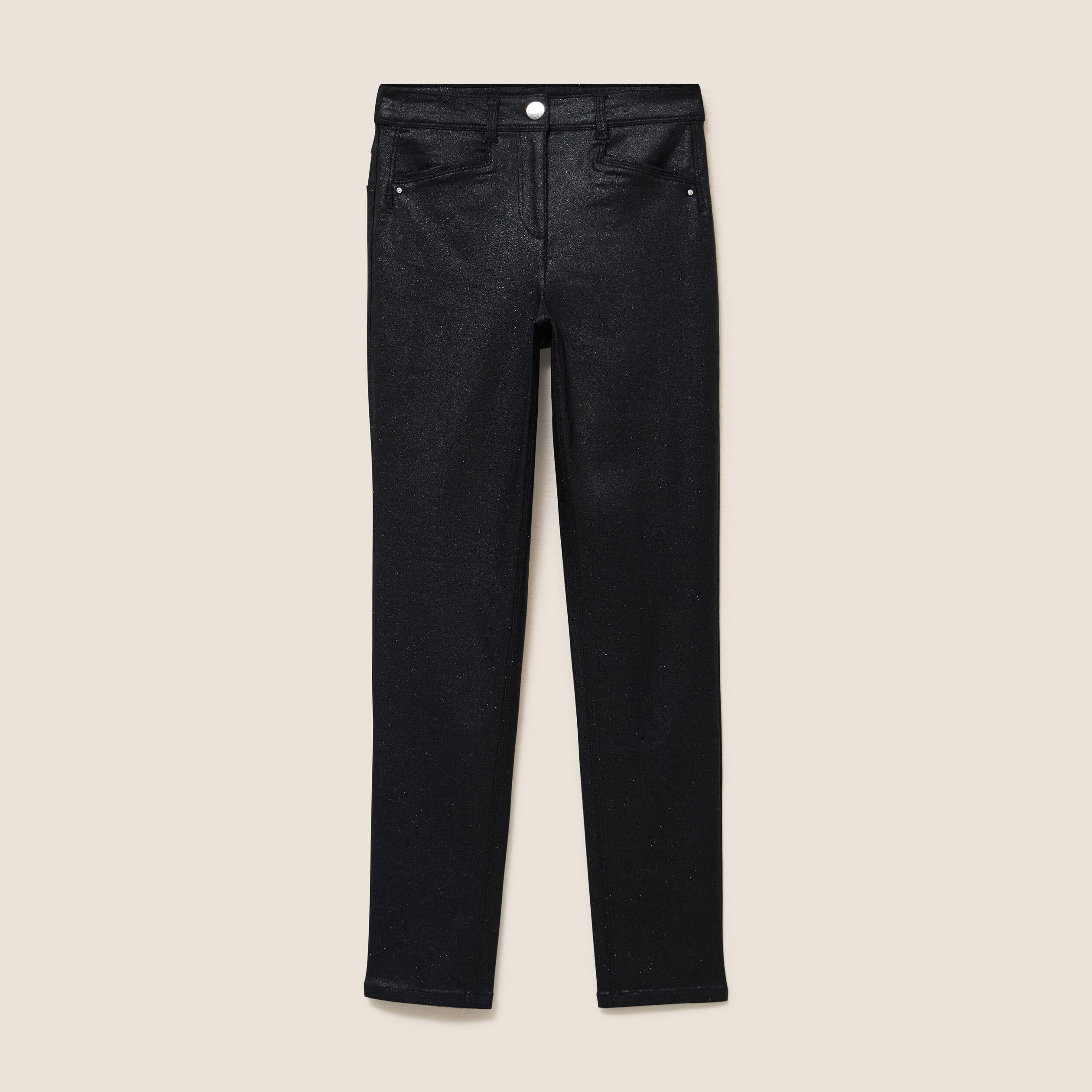 Pantalon iris&eacute; en similicuir noir femme