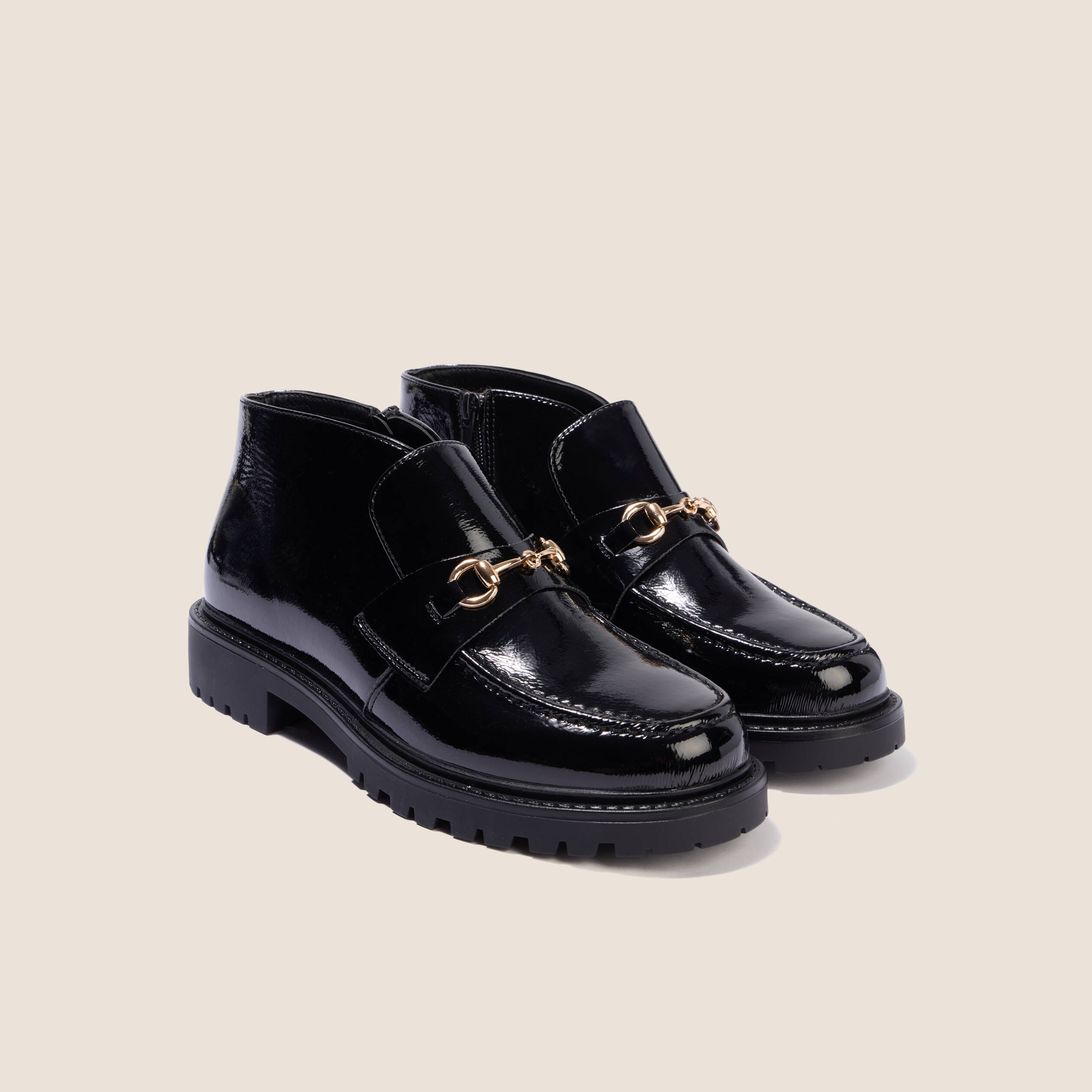Mocassins montants vernis noir femme