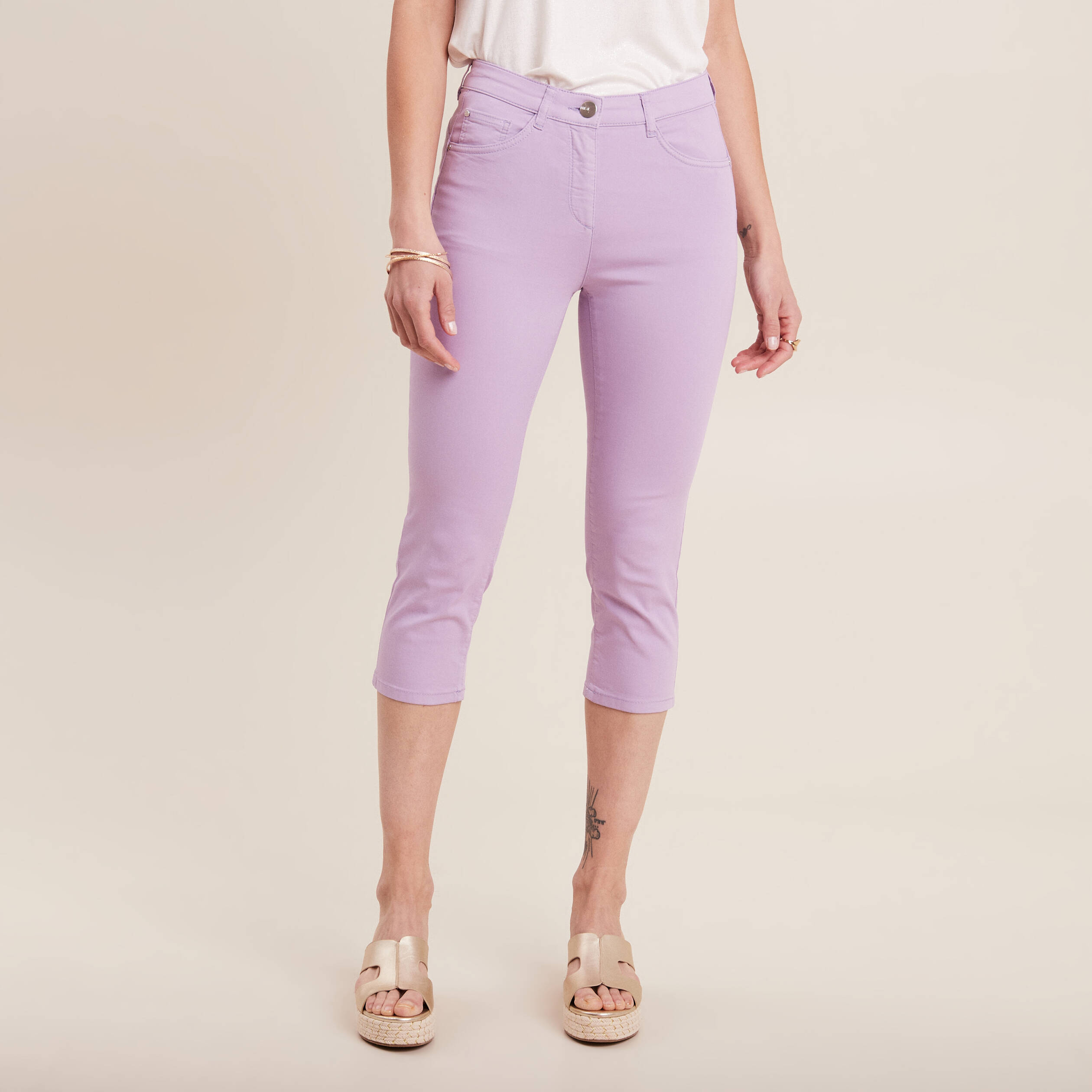 pantacourt droit taille standard mauve femme Pantacourt droit taille standard mauve femme