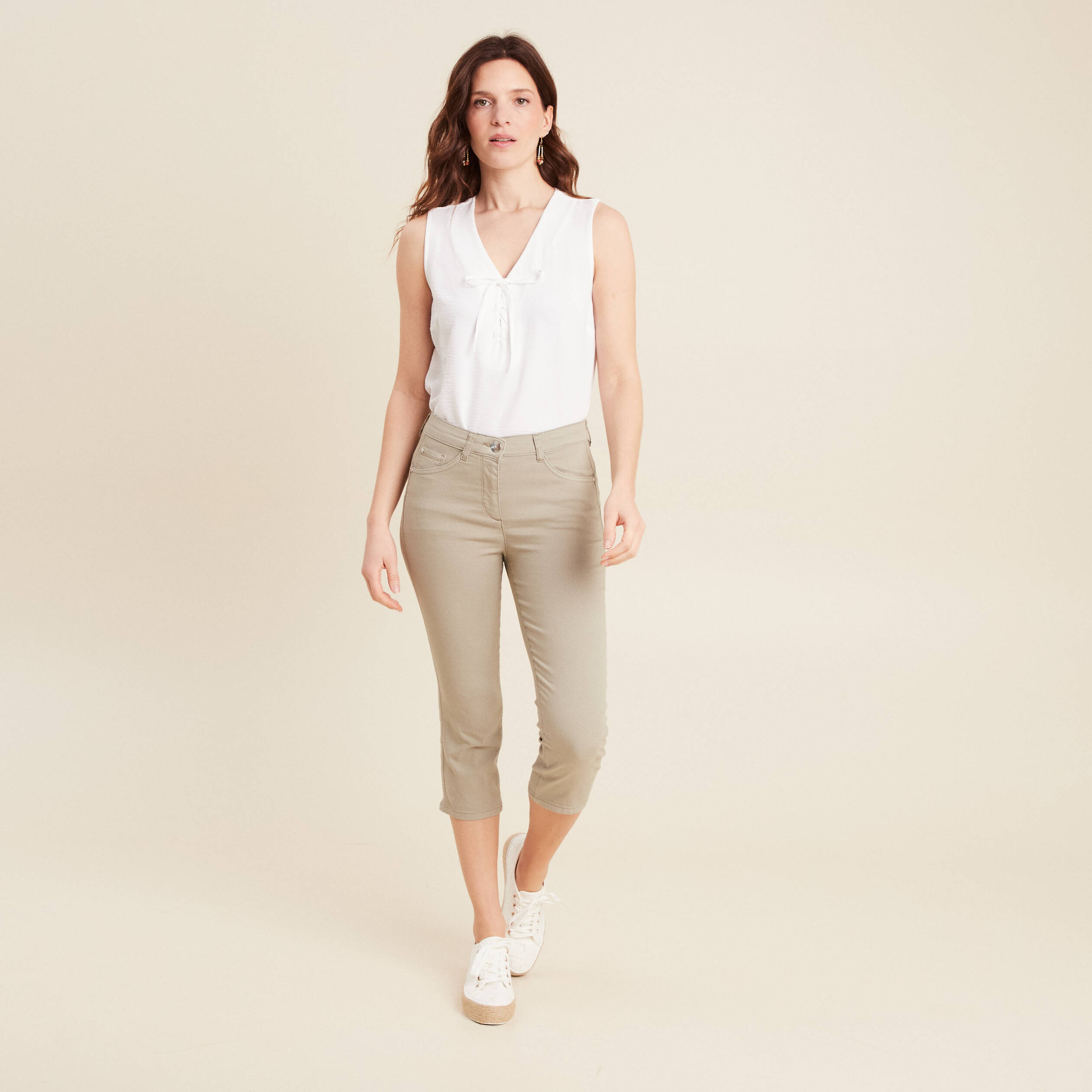 pantacourt droit taille standard vert clair femme Pantacourt droit taille standard vert clair femme