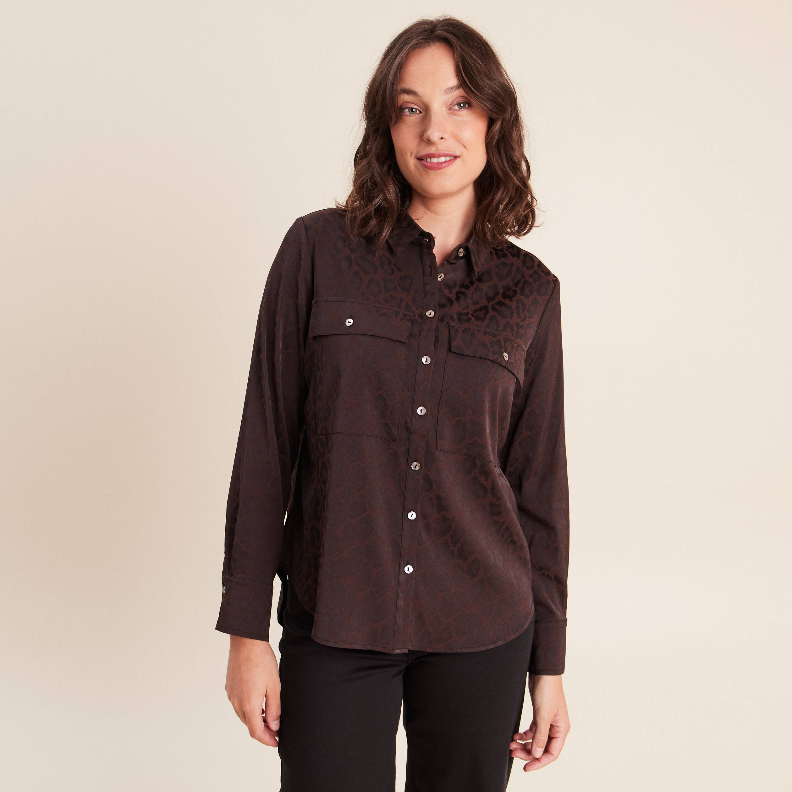 Chemise manches longues marron femme