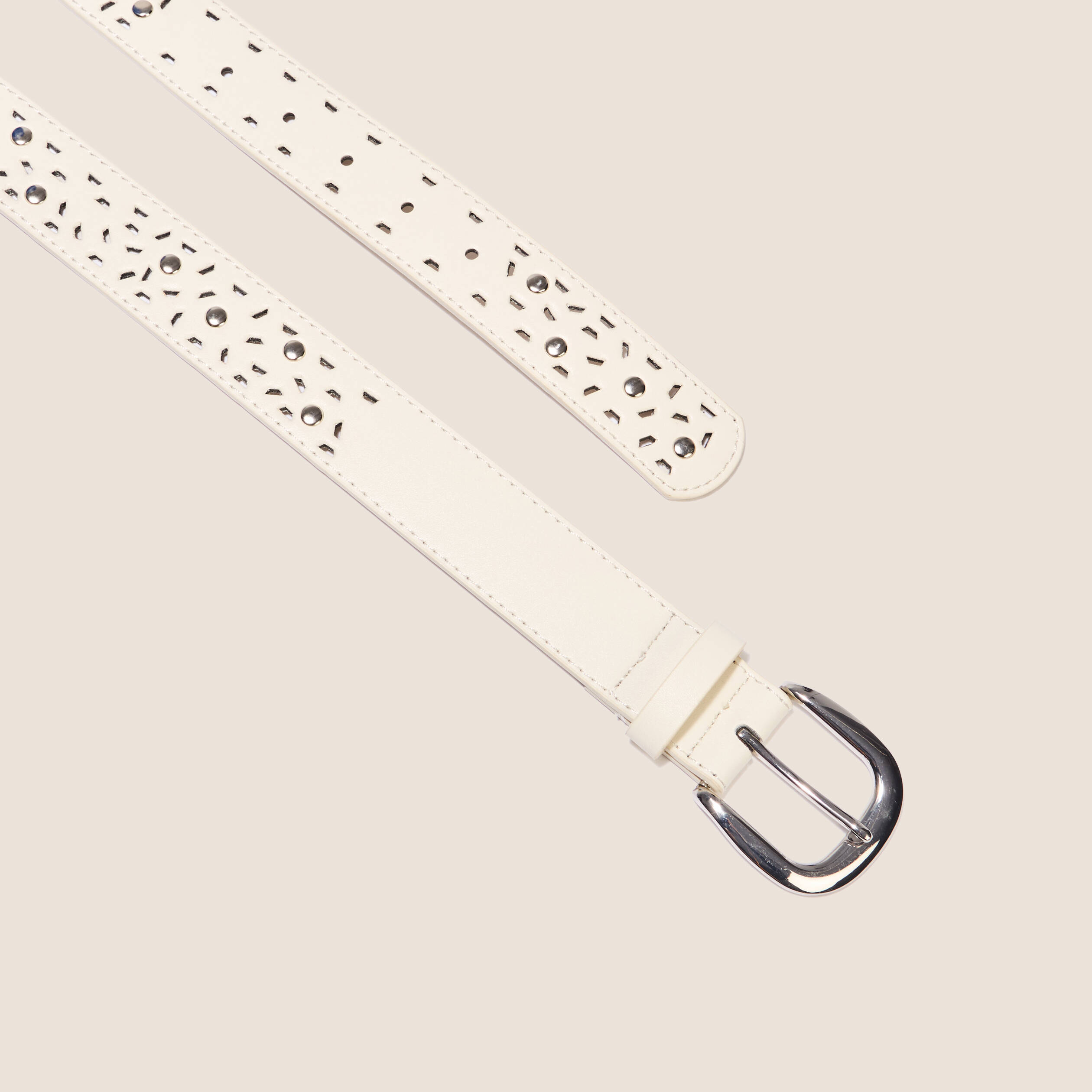 ceinture perforee et cloutee ecru femme Ceinture perforée et cloutée ecru femme