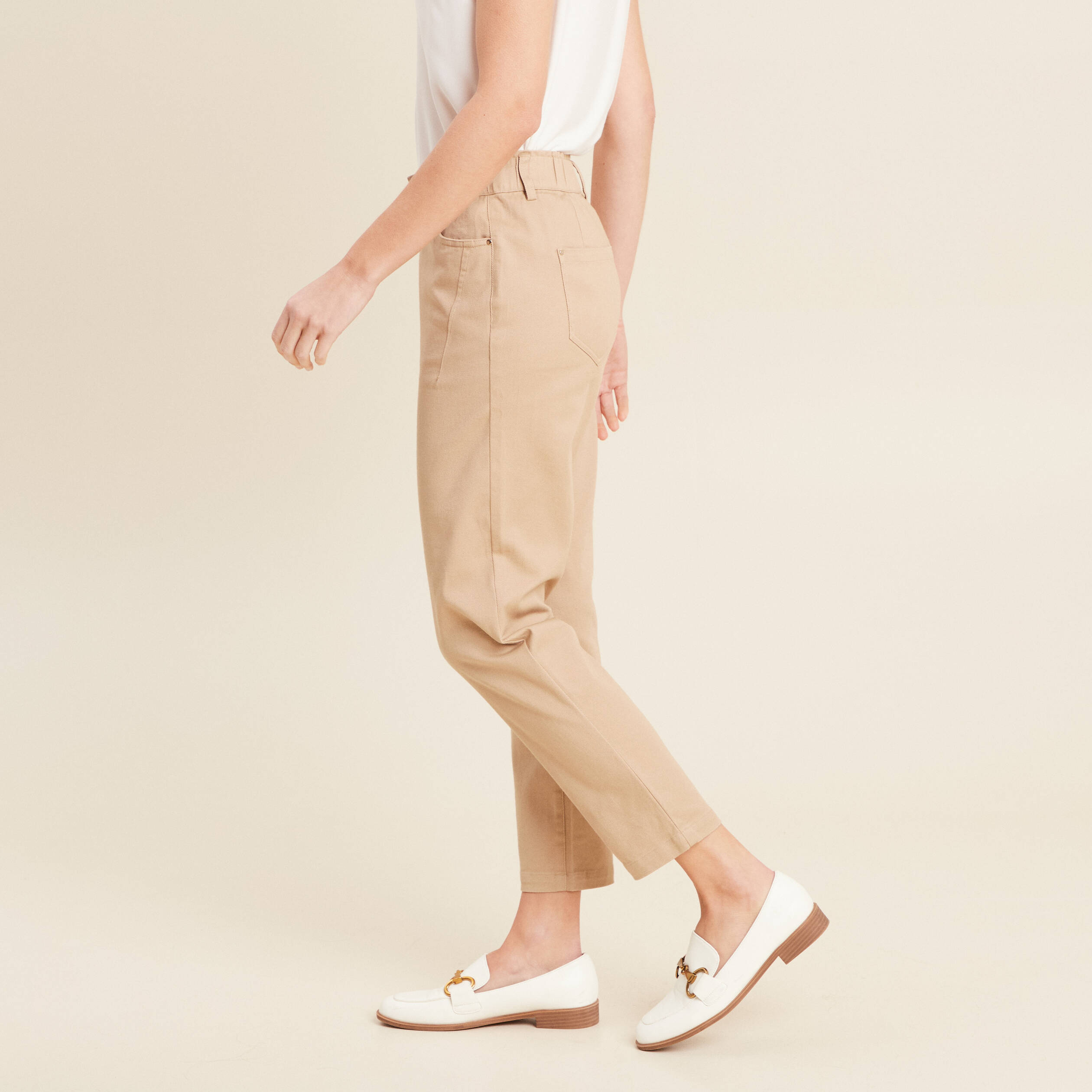 Pantalon coupe droite 7/8&egrave;me sable femme