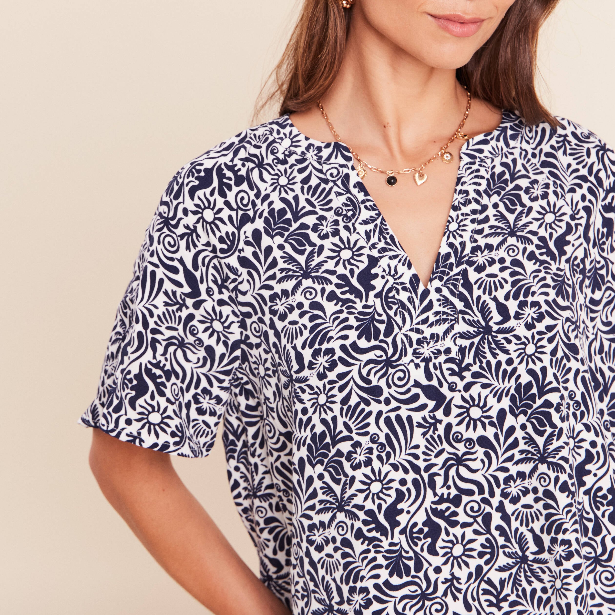 Blouse ample manches courtes fluide bleu femme