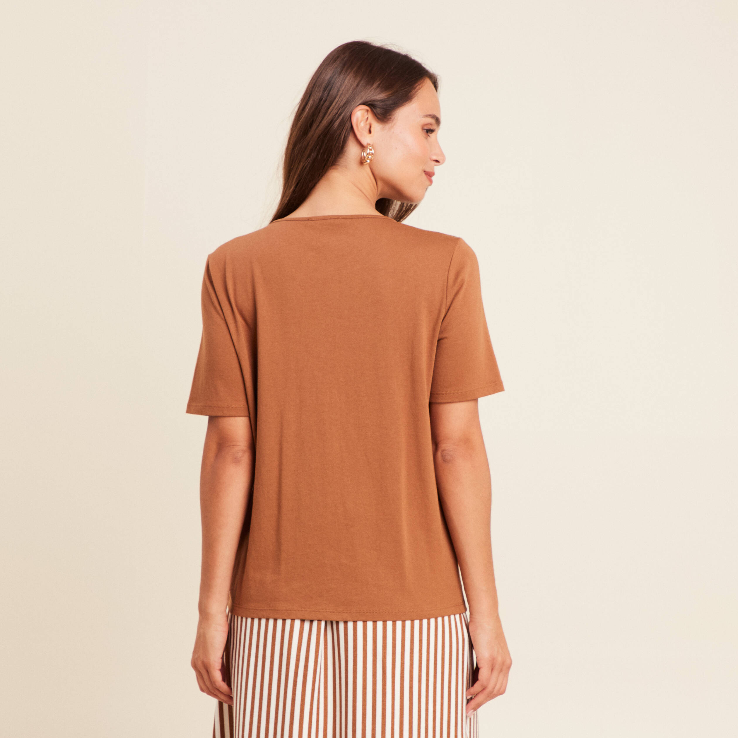 t shirt manches courtes marron femme T-shirt manches courtes marron femme