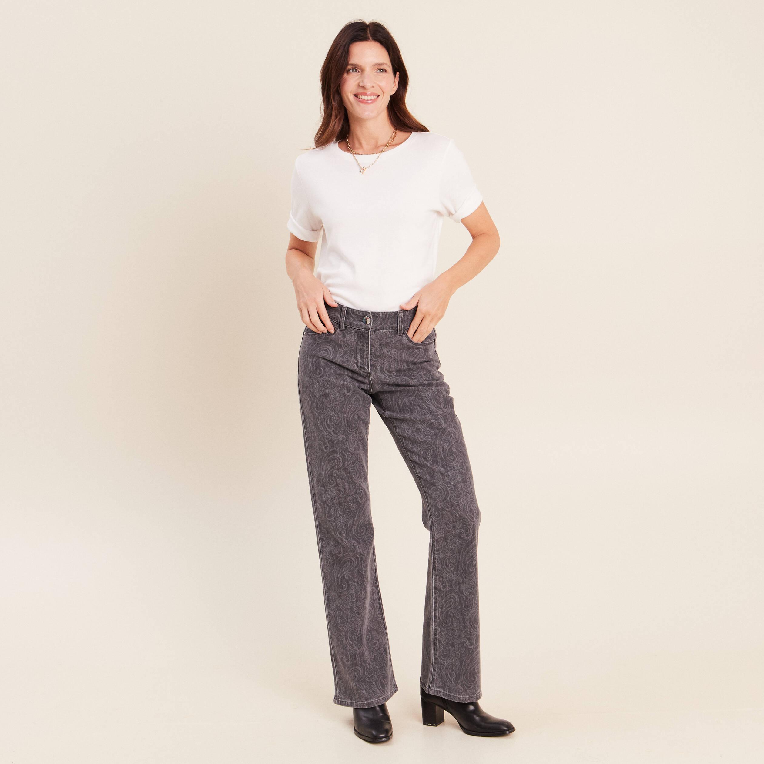 Jean bootcut longueur standard denim gris femme