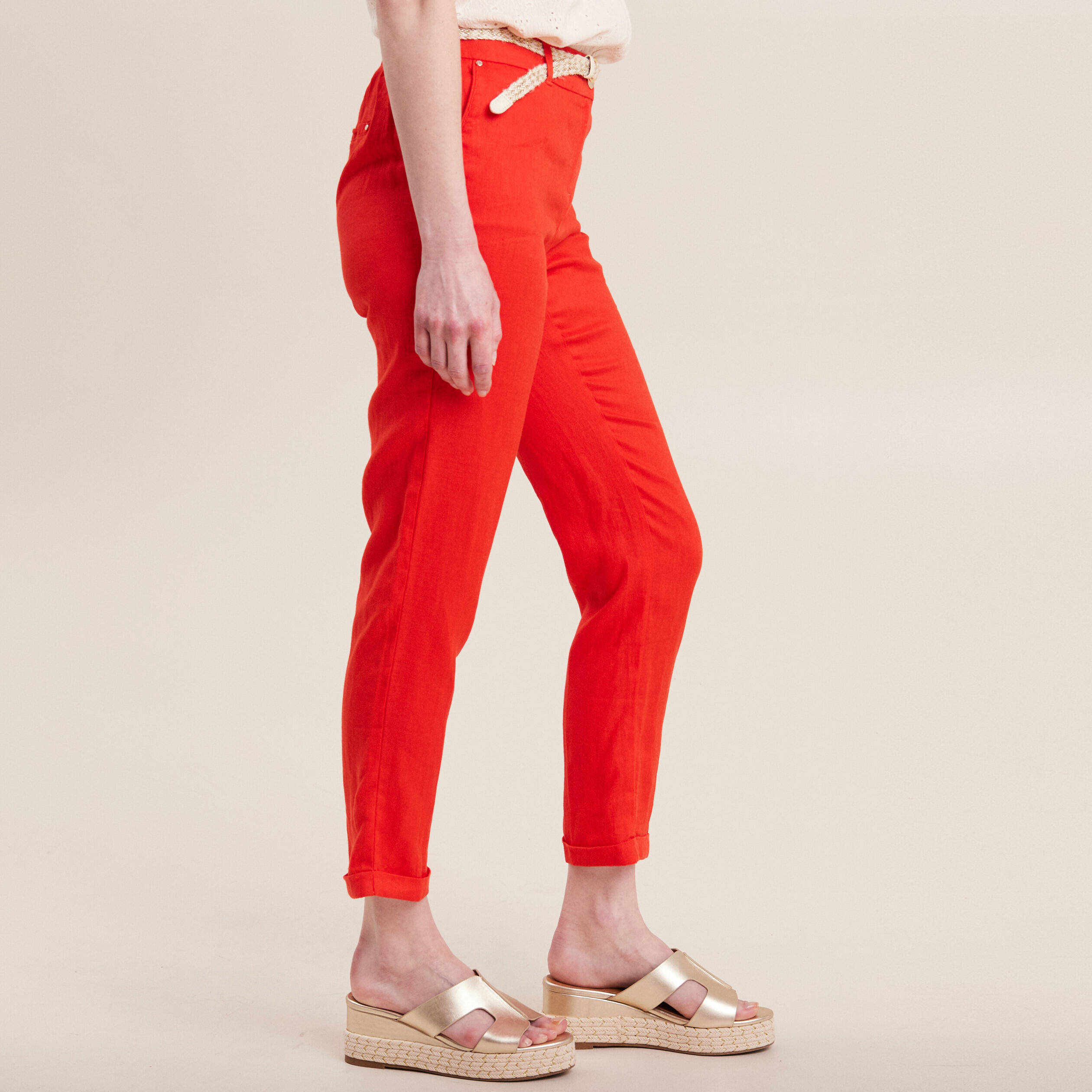 pantalon flou ceinture orange femme Pantalon flou ceinturé orange femme