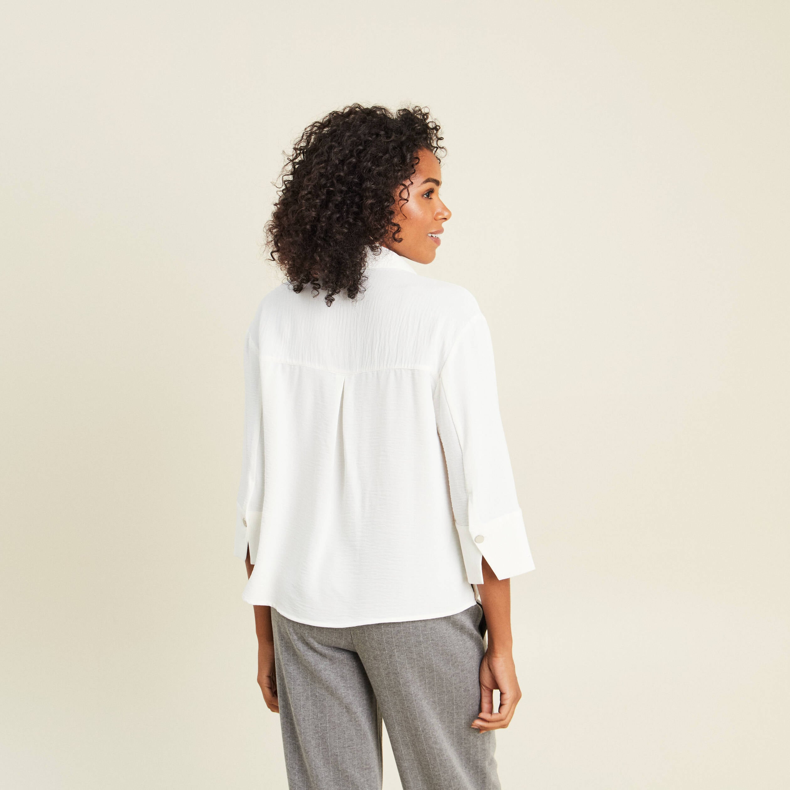 Chemise col chemise manches 3/4 ecru femme