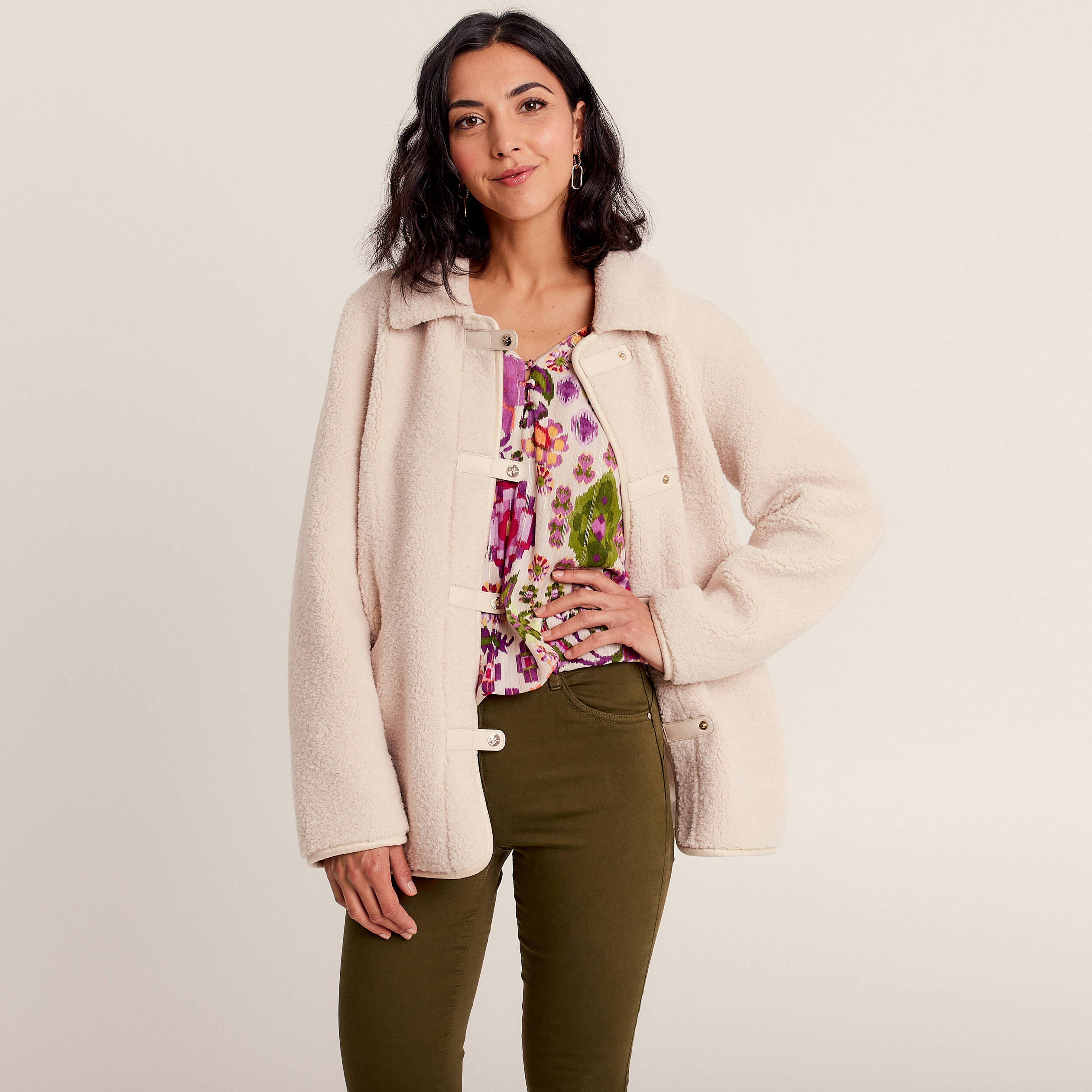 manteau droit laine mouton ivoire femme Manteau droit laine mouton ivoire femme