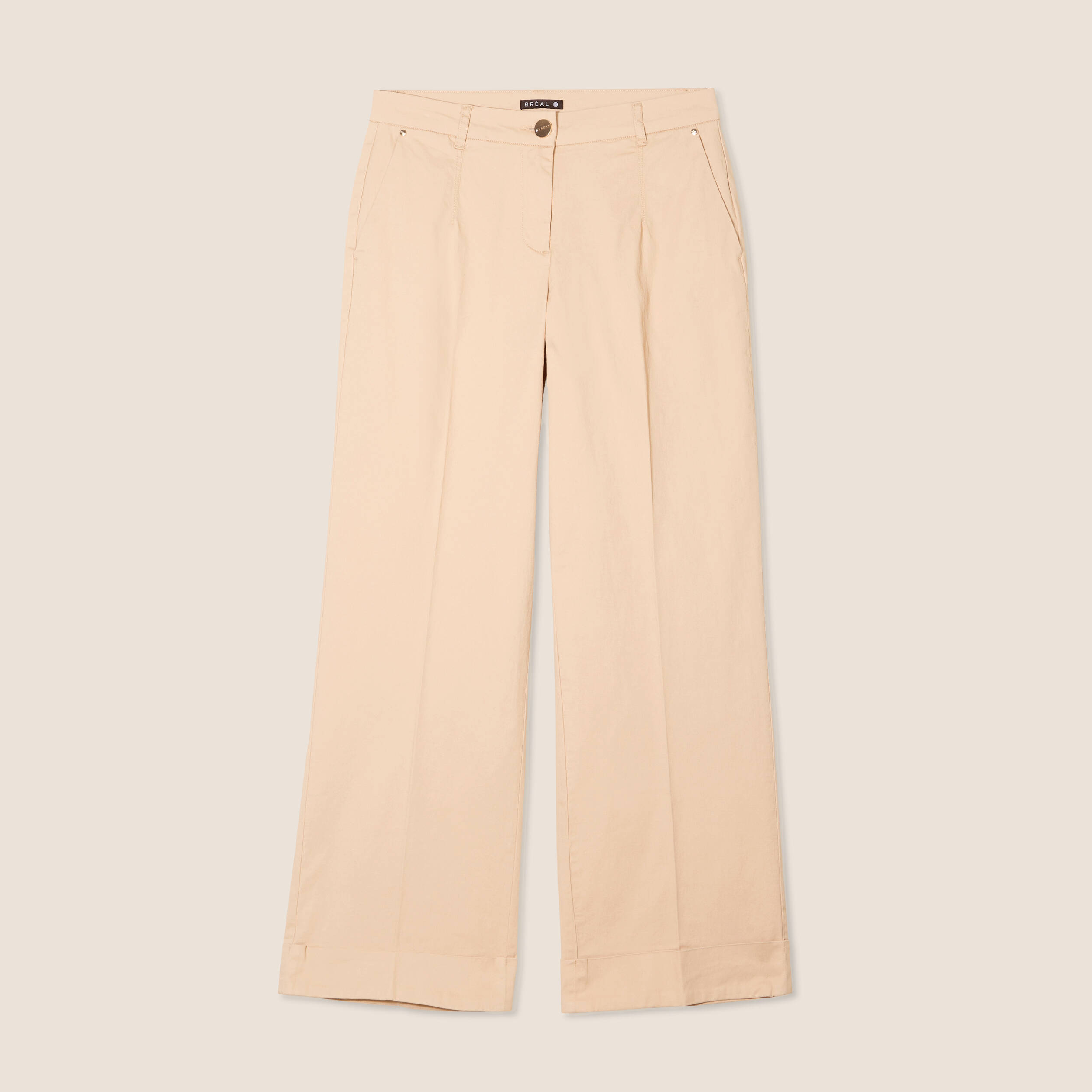 pantalon large taille basculee beige femme Pantalon large taille basculée beige femme