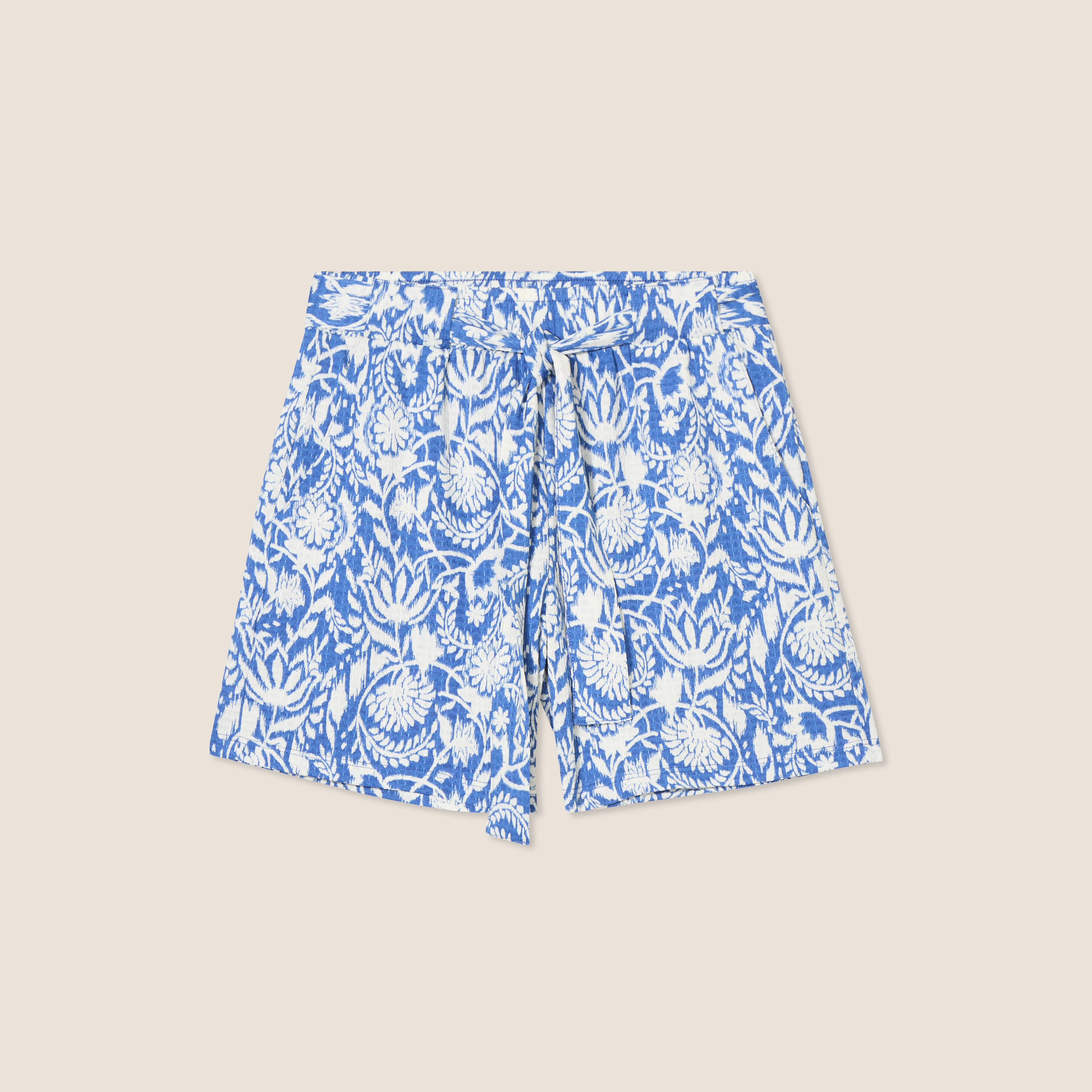 short droit ceinture bleu femme Short droit ceinturé bleu femme