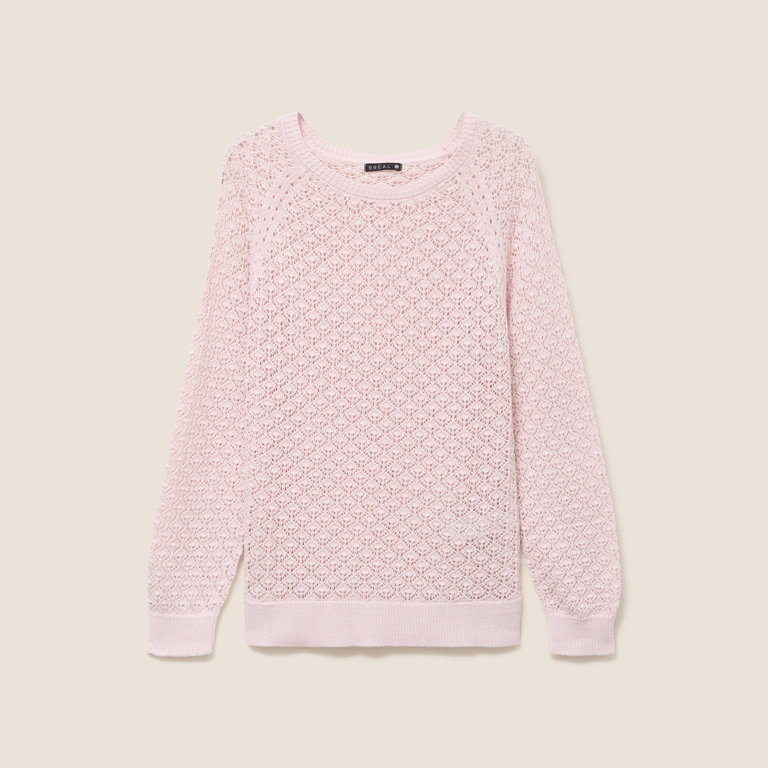 Pull col rond manches longues rose clair femme