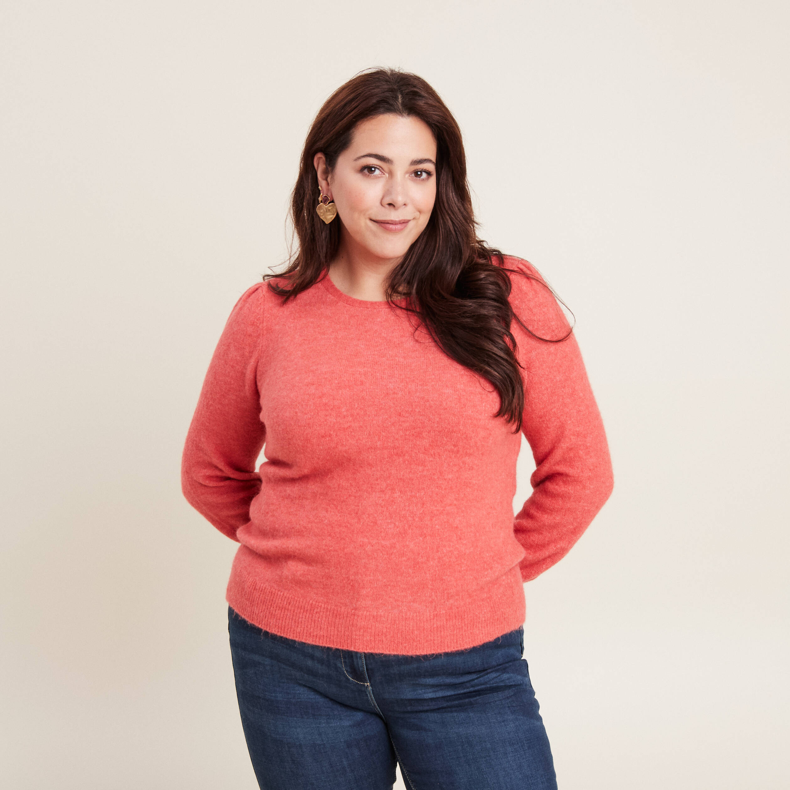 pull manches longues rouge corail femme Pull manches longues rouge corail femme