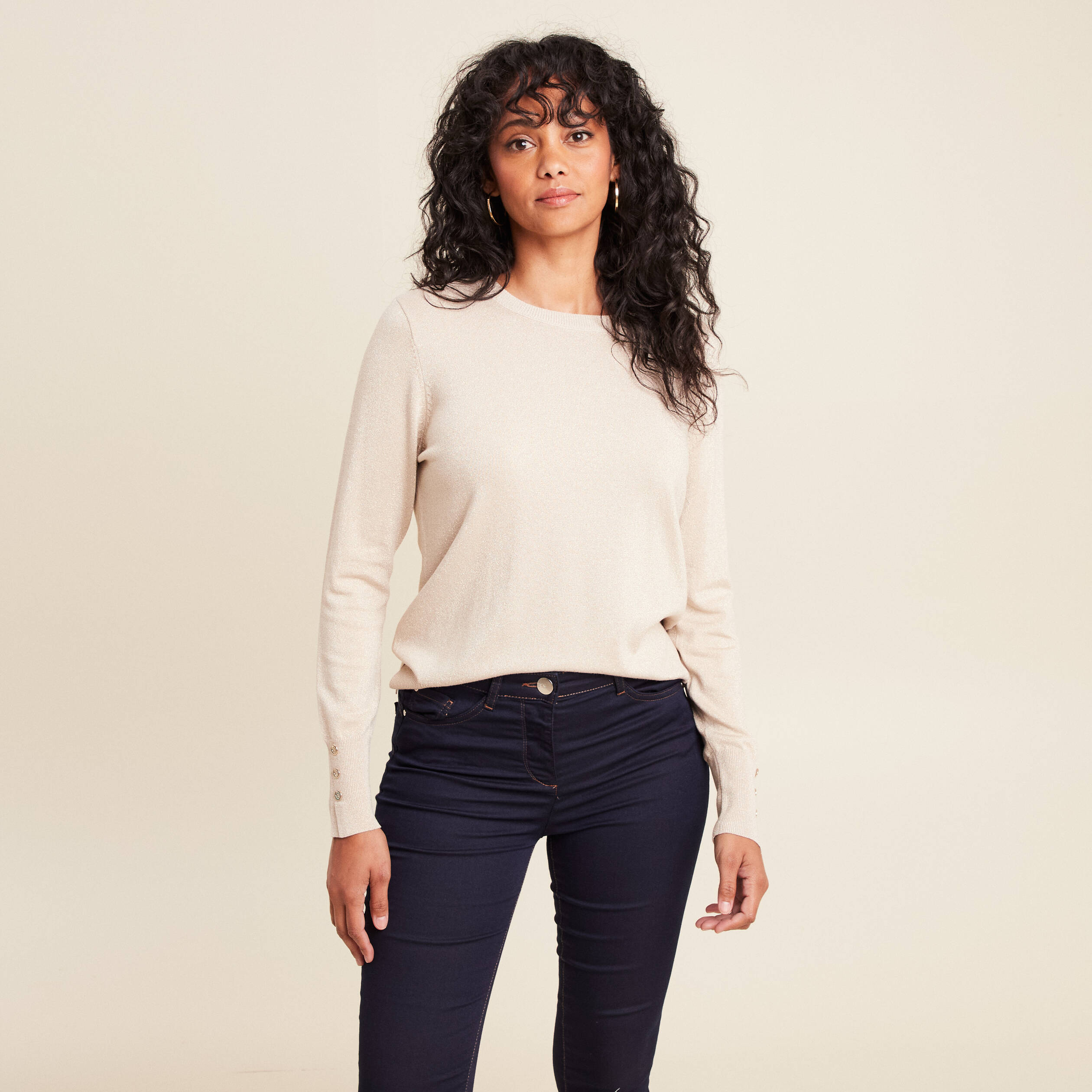 Pull col rond bas resserré couleur or femme Vibs