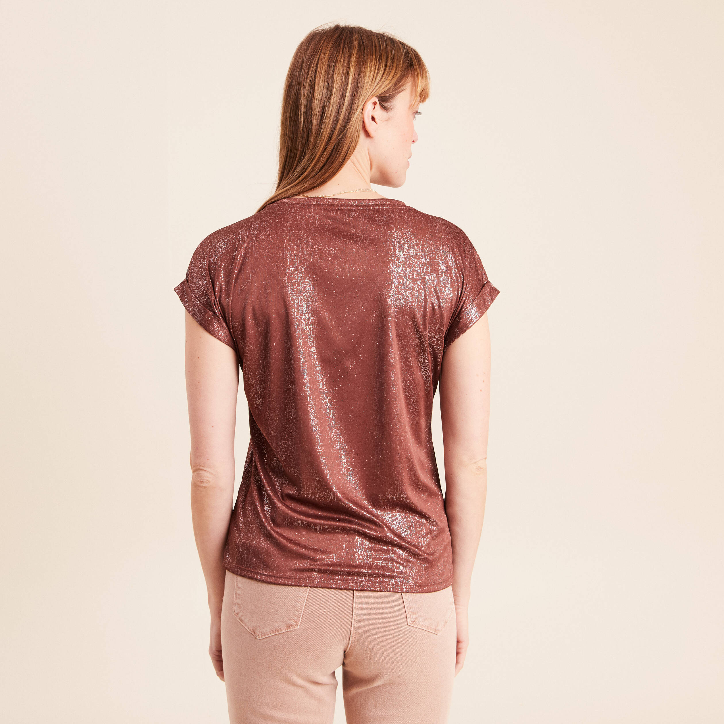 T-shirt manches courtes marron femme