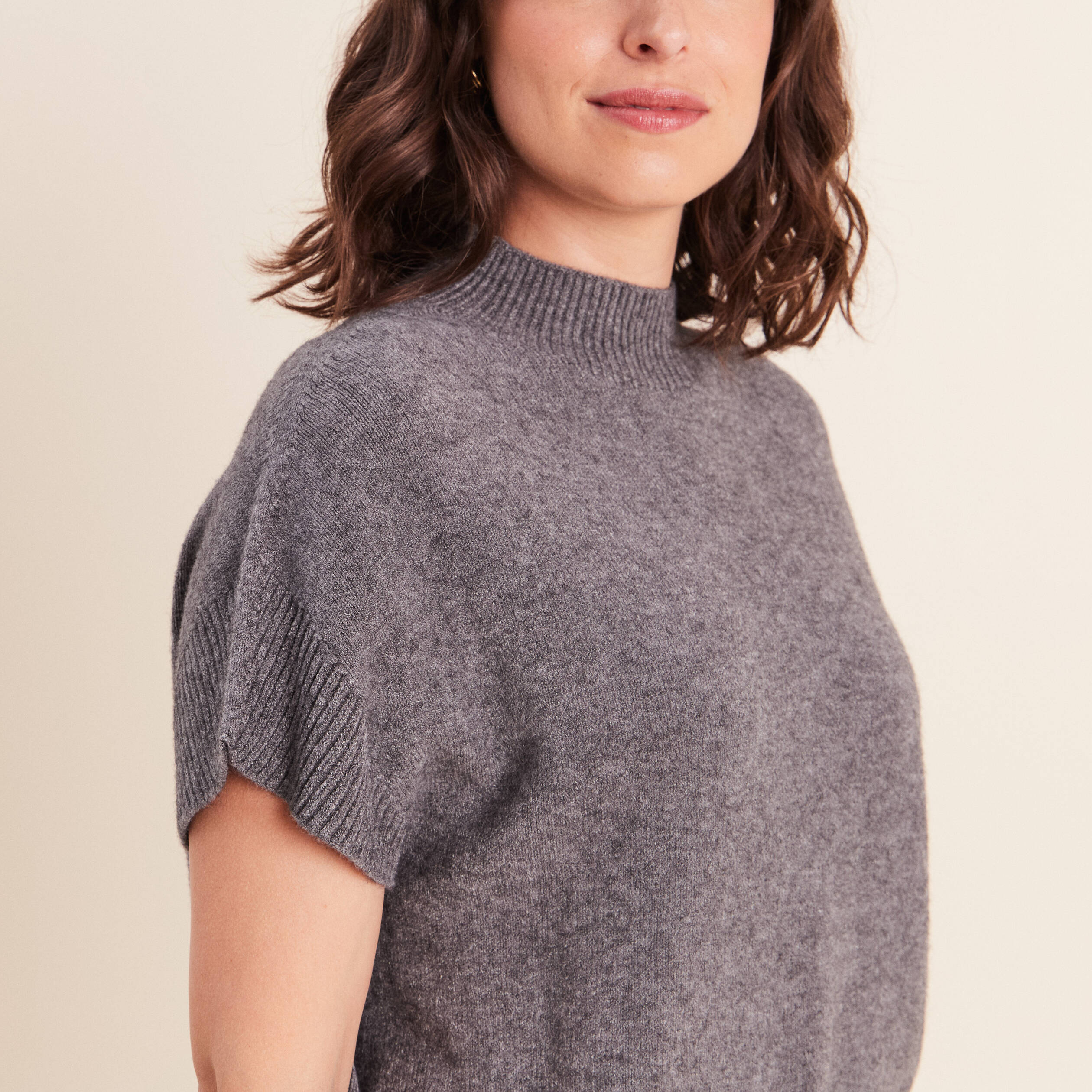 Pull col montant gris clair femme
