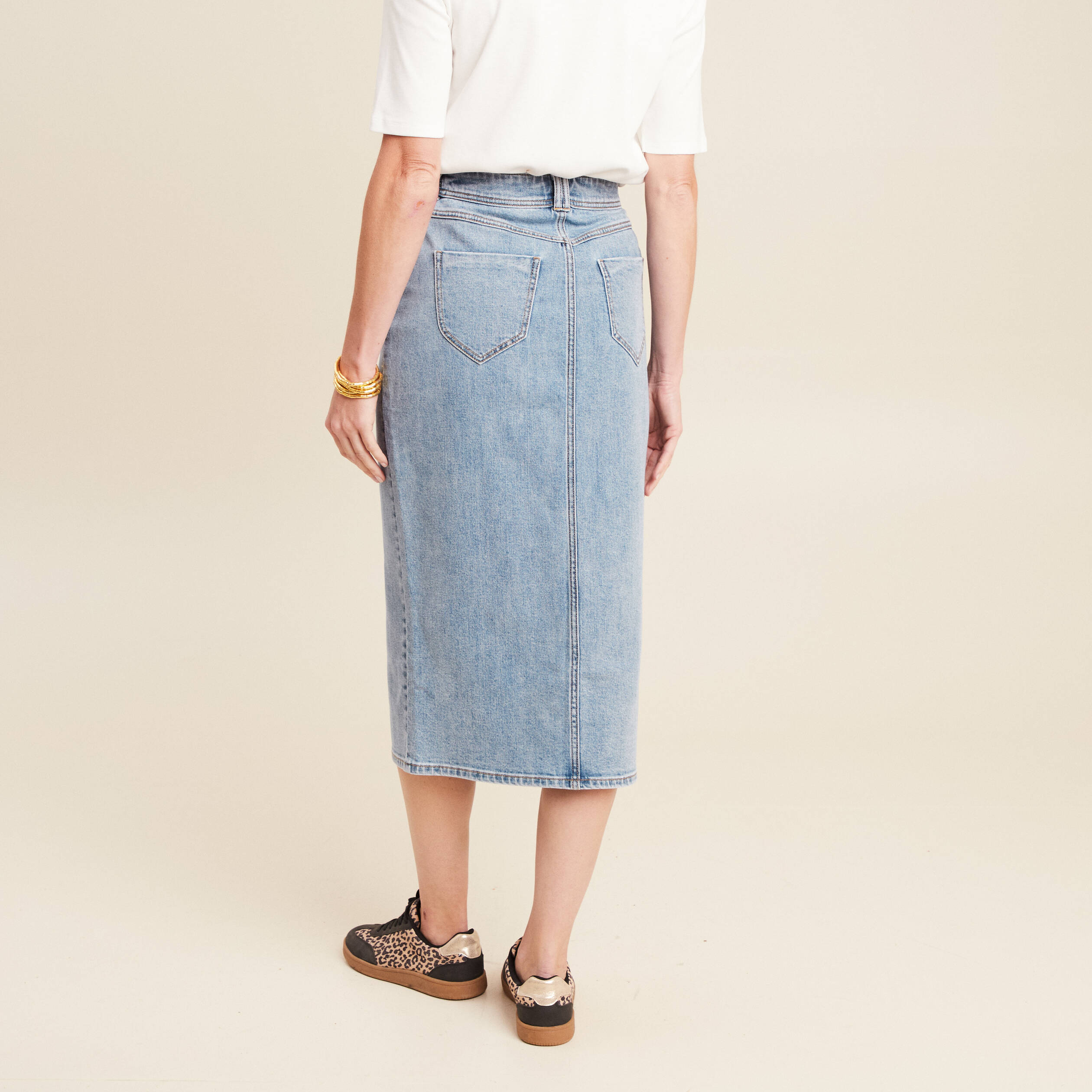 jupe longue droite taille haute en jean denim double stone femme Jupe longue droite taille haute en jean denim double stone femme