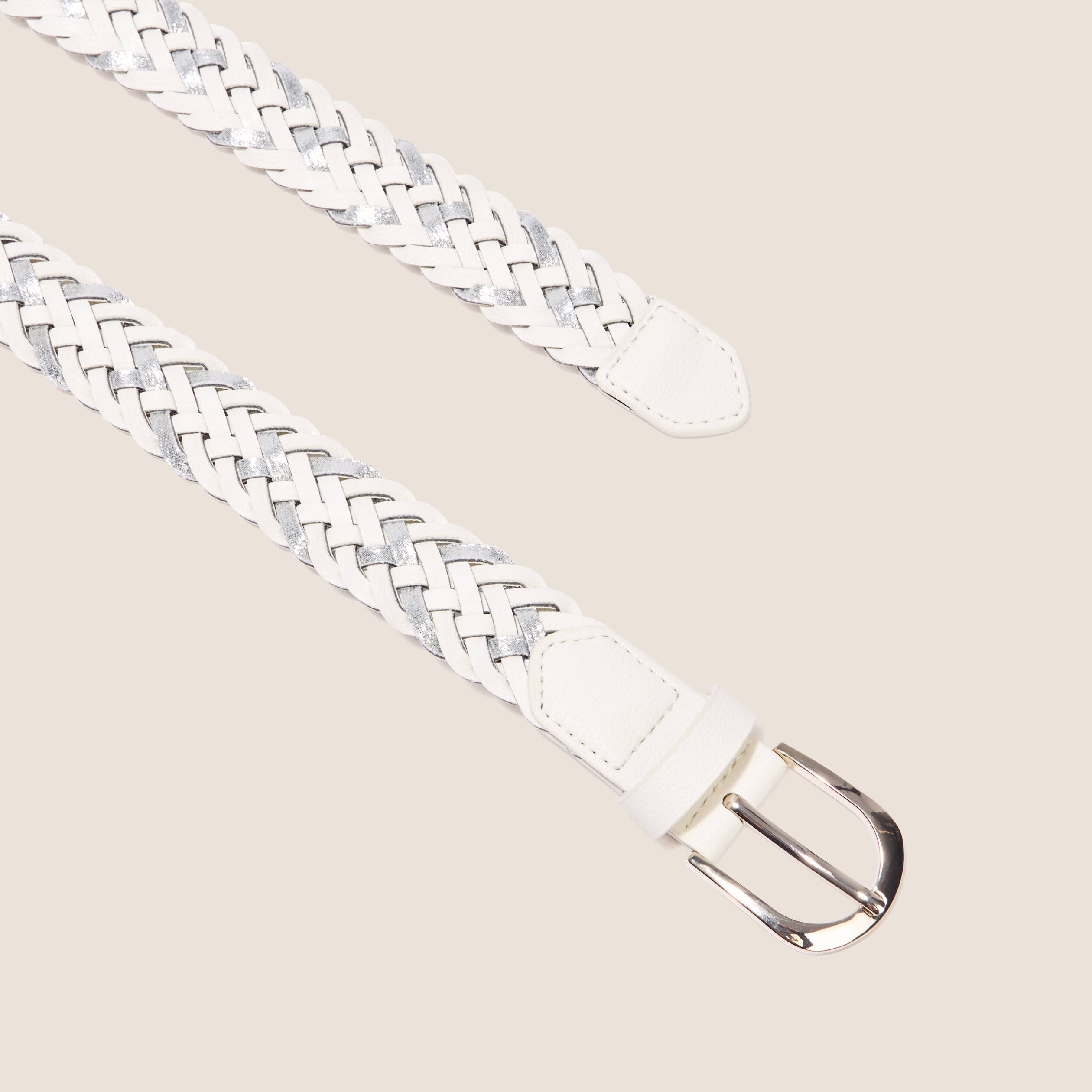 Ceinture tress&eacute;e iris&eacute;e ecru femme