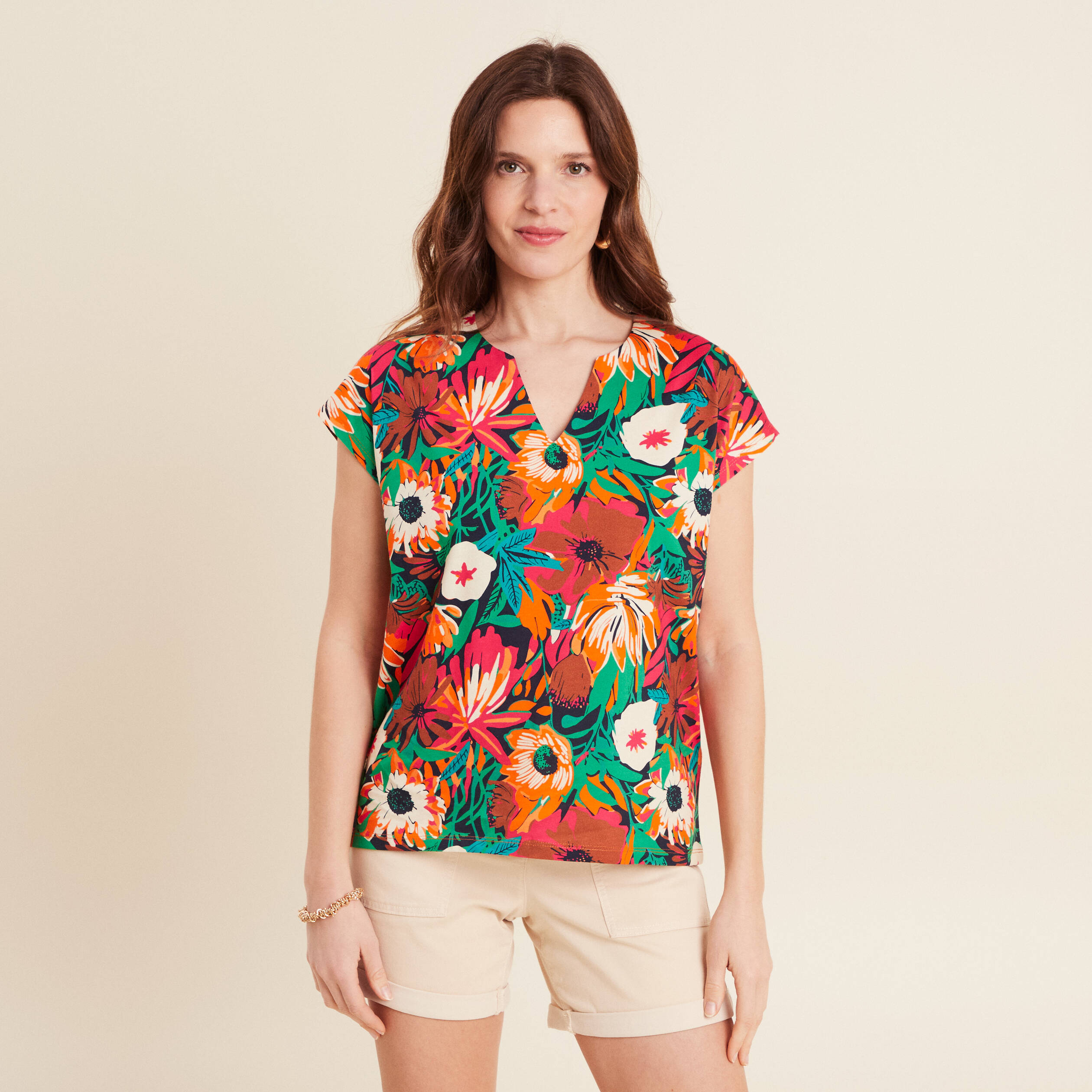 top droit col tunisien bleu fonce femme Top droit col tunisien bleu foncé femme