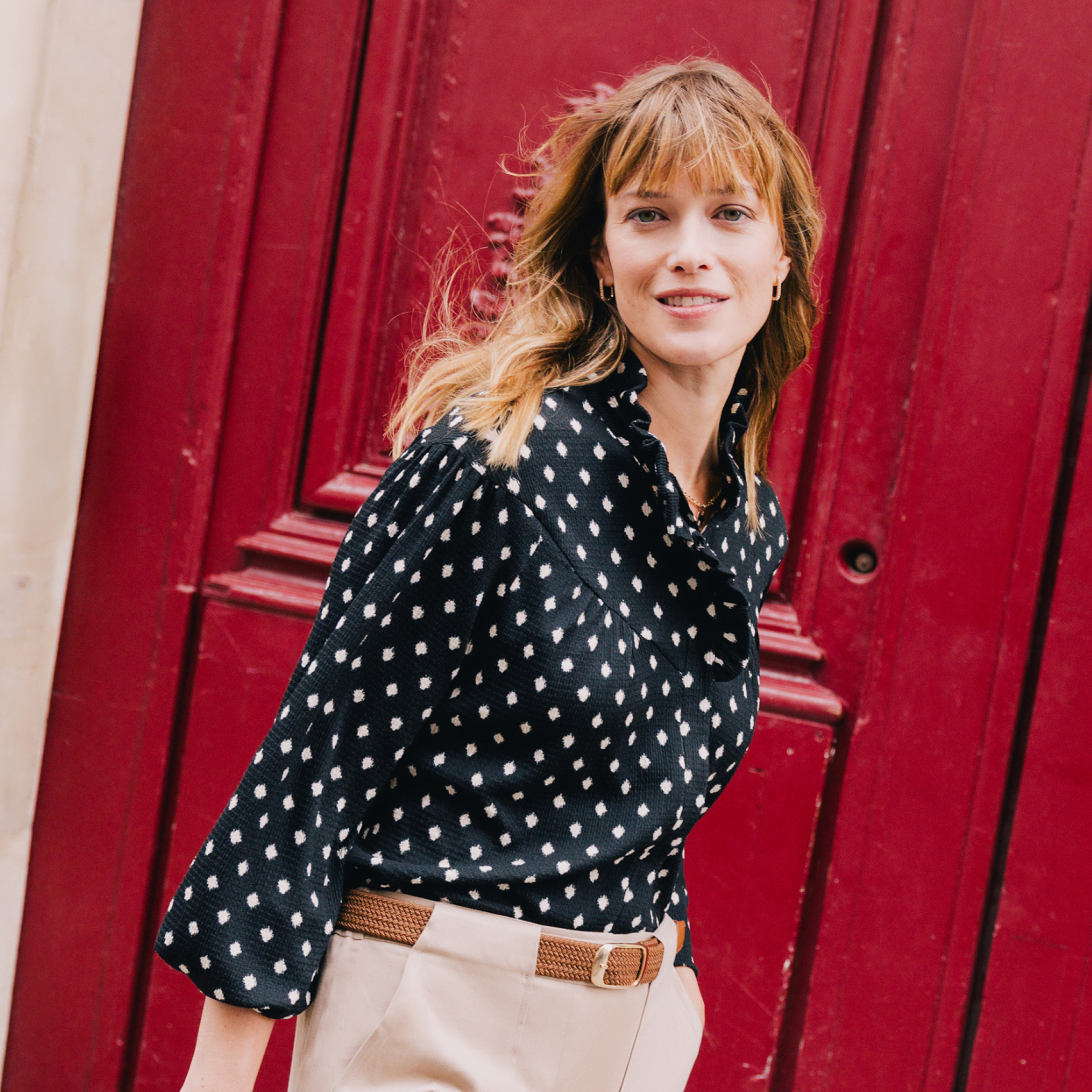 Blouse droite manches longues noir femme