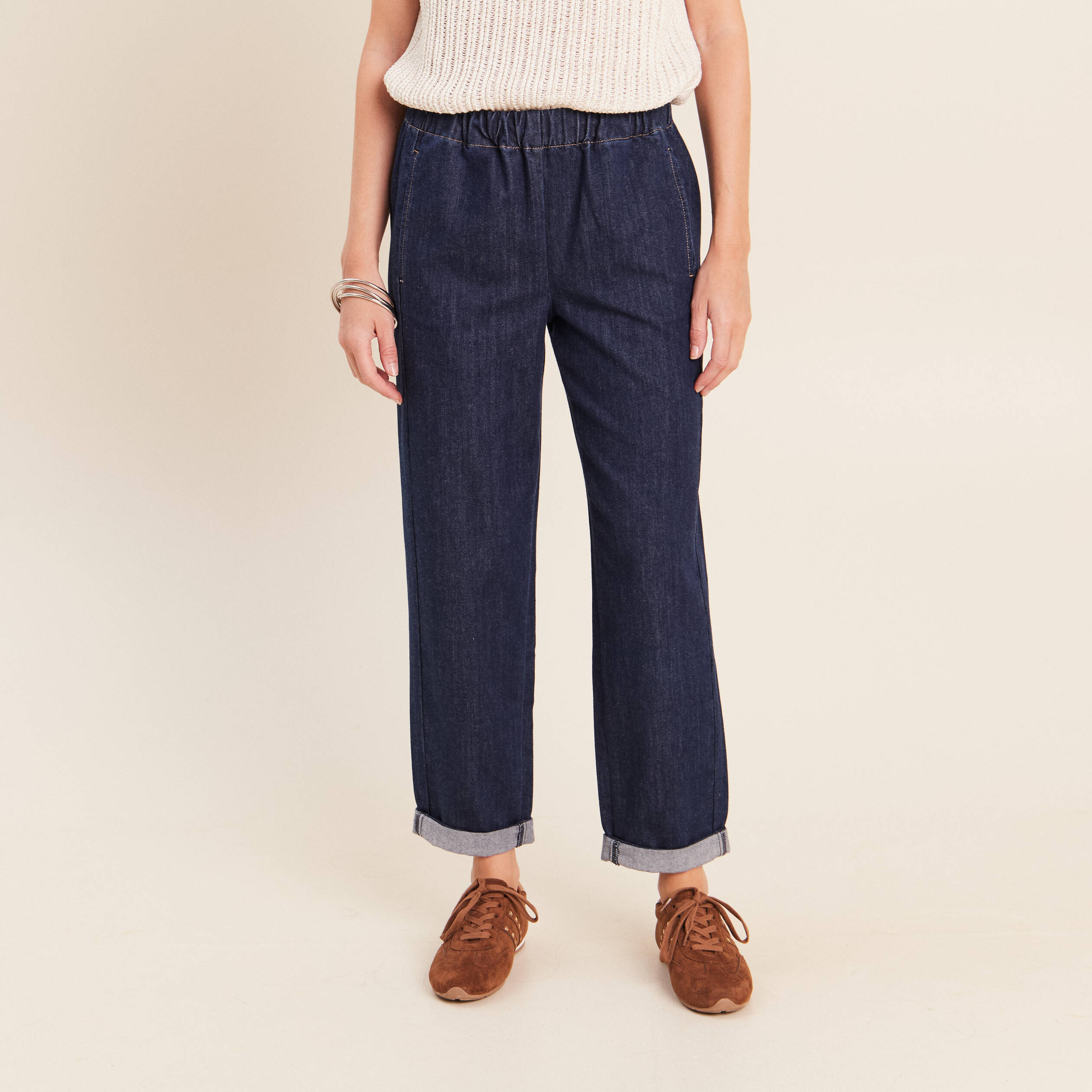 Jean mom en denim denim brut femme