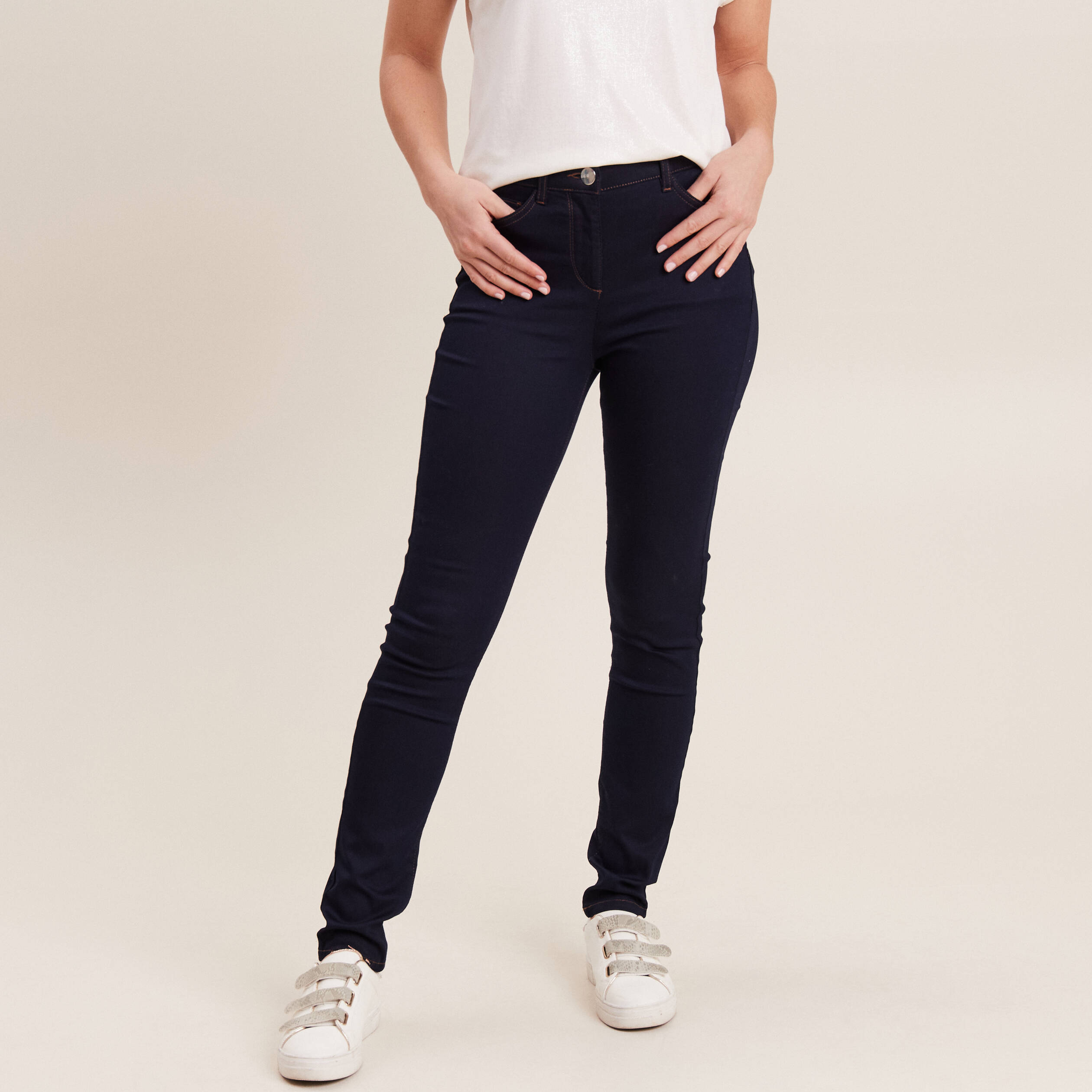 jeans leger taille haute long denim brut femme Jeans léger taille haute long denim brut femme