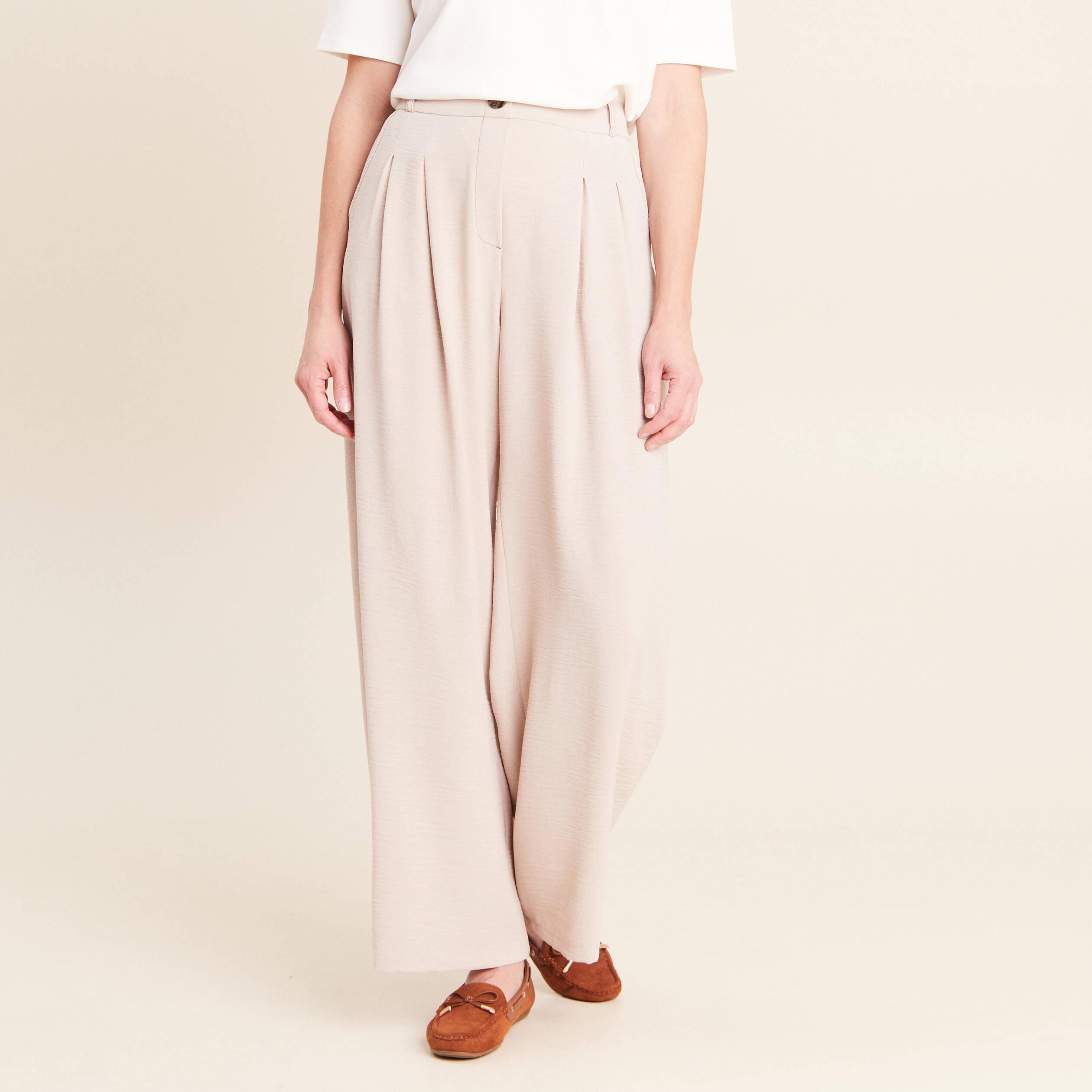 Pantalon large taille standard gris clair femme