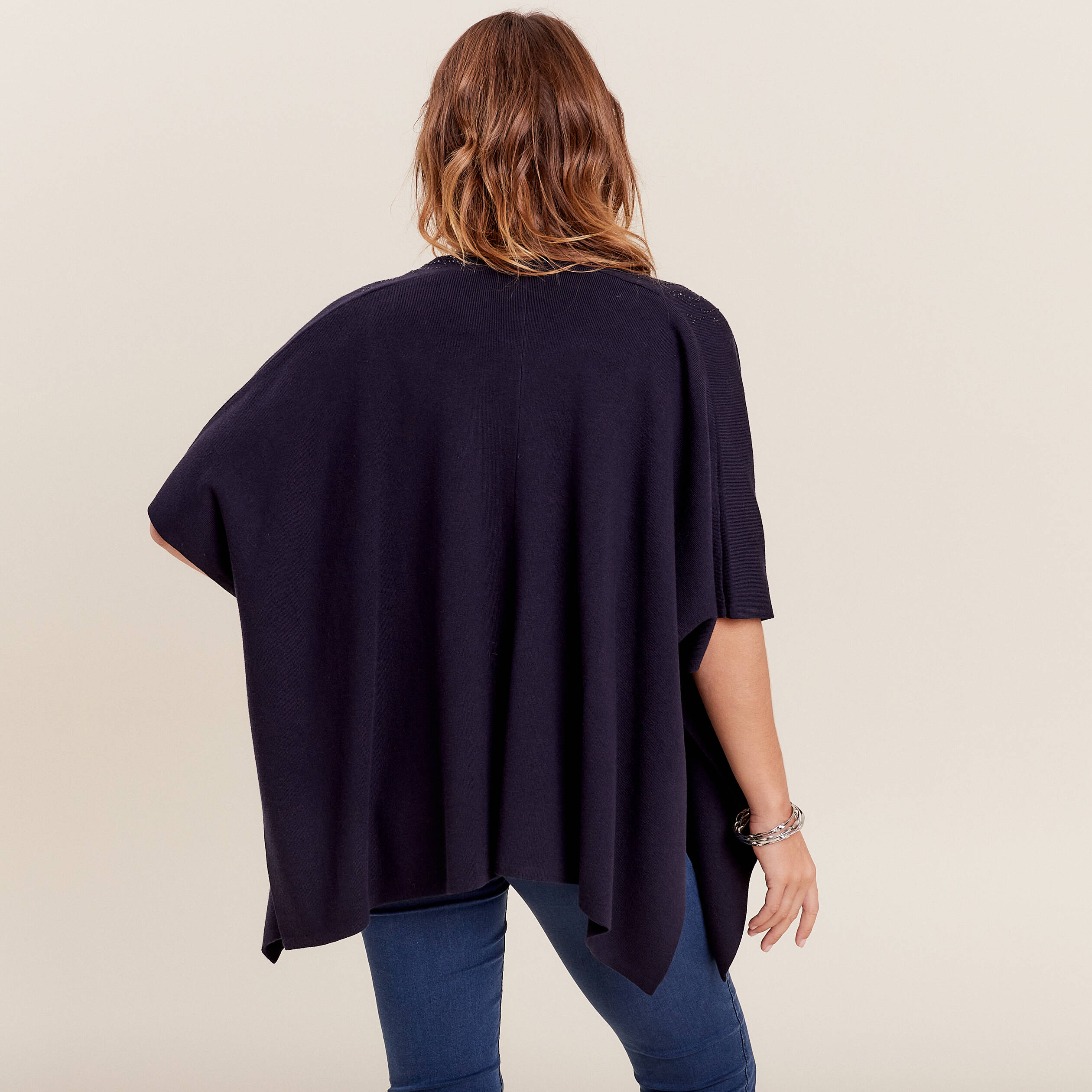 Poncho avec strass bleu foncé femme