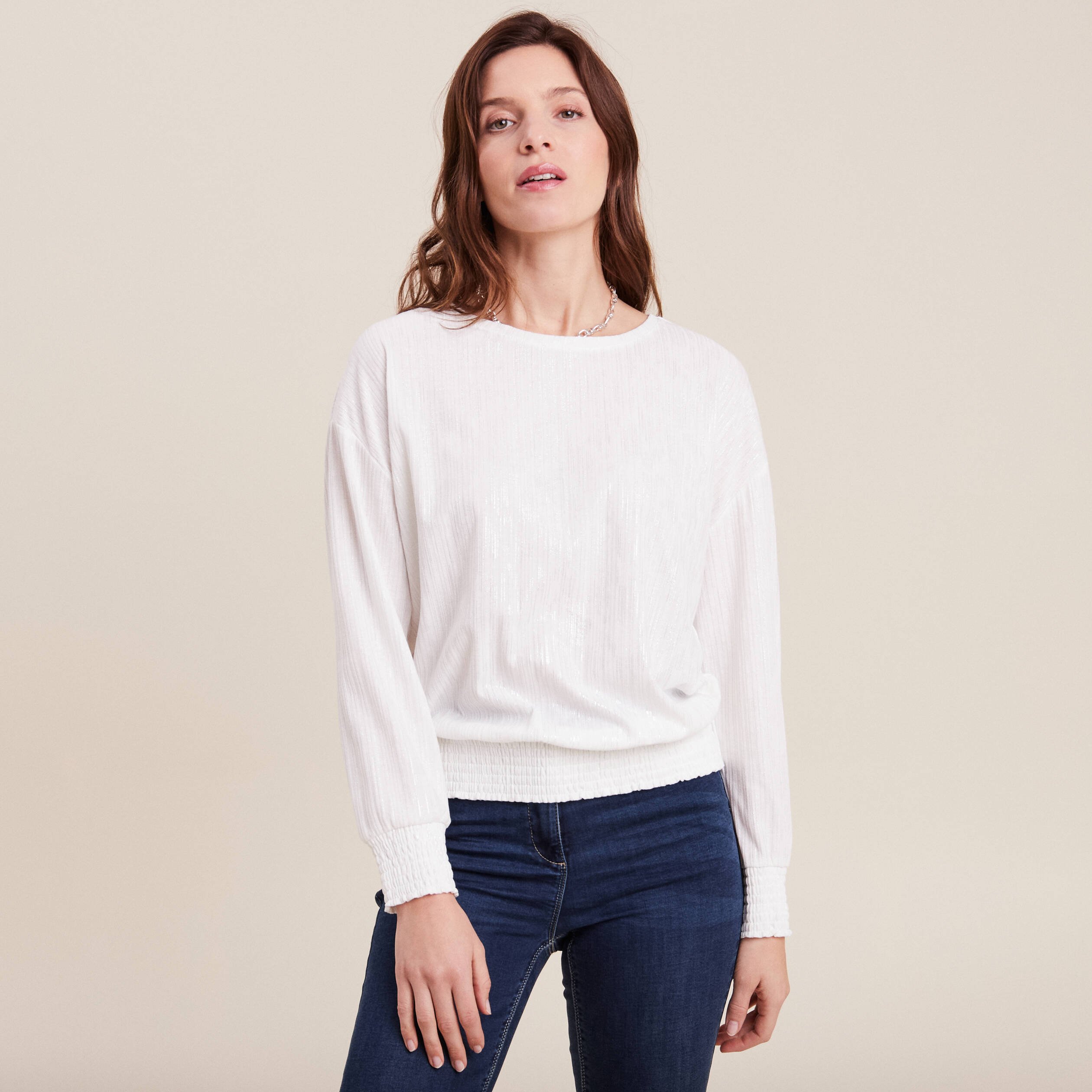 t shirt manches longues ecru femme T-shirt manches longues ecru femme