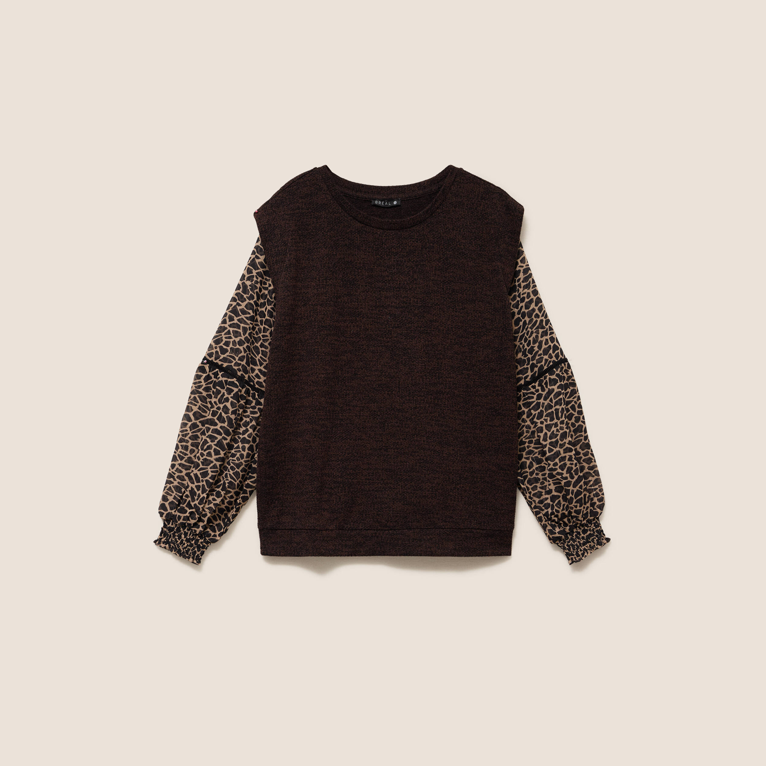 T-shirt col rond manches longues noir femme