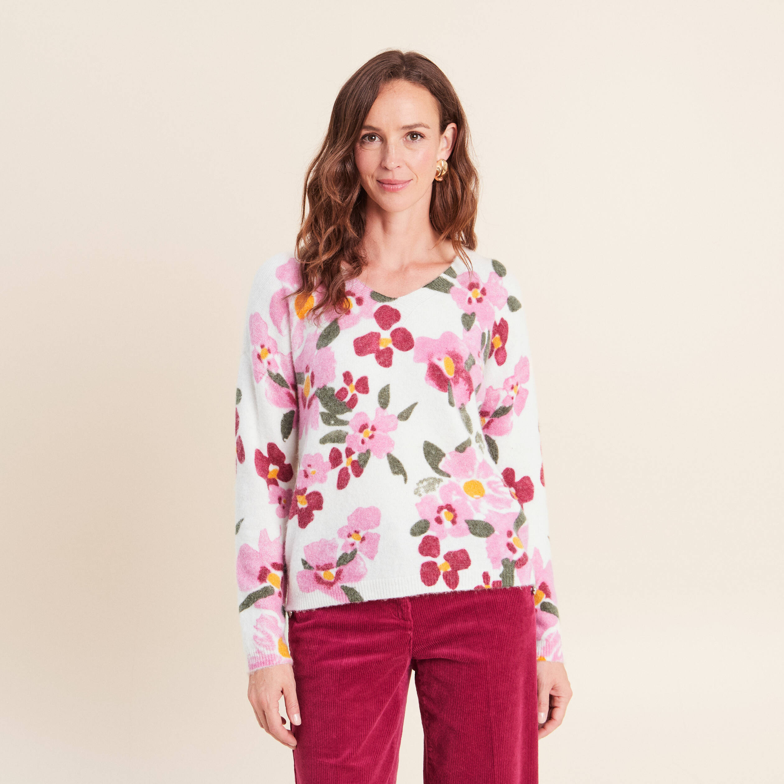 Pull manches longues multicolore femme