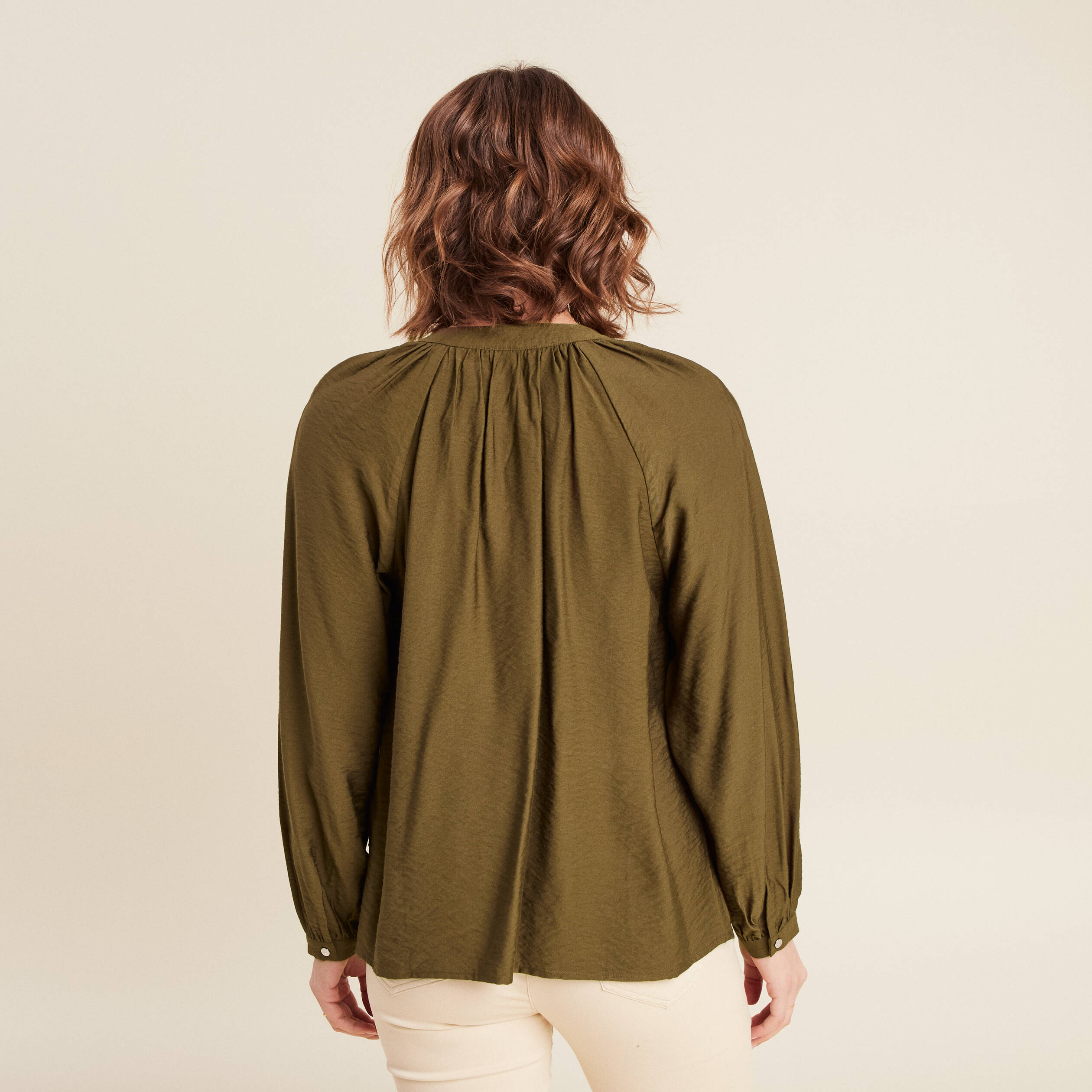 Blouse manches longues vert olive femme