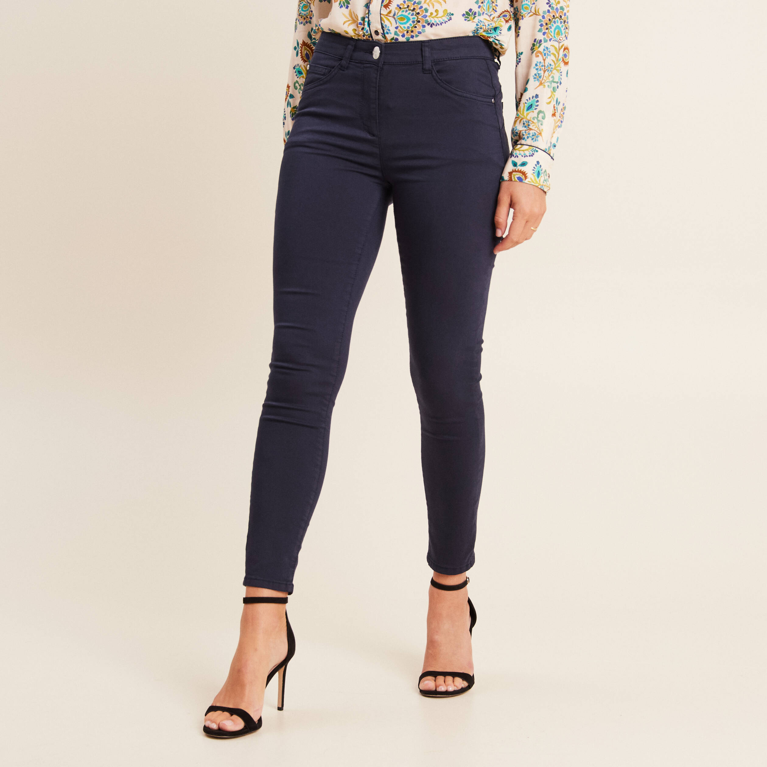 Pantalon léger taille standard 7/8ème bleu marine femme