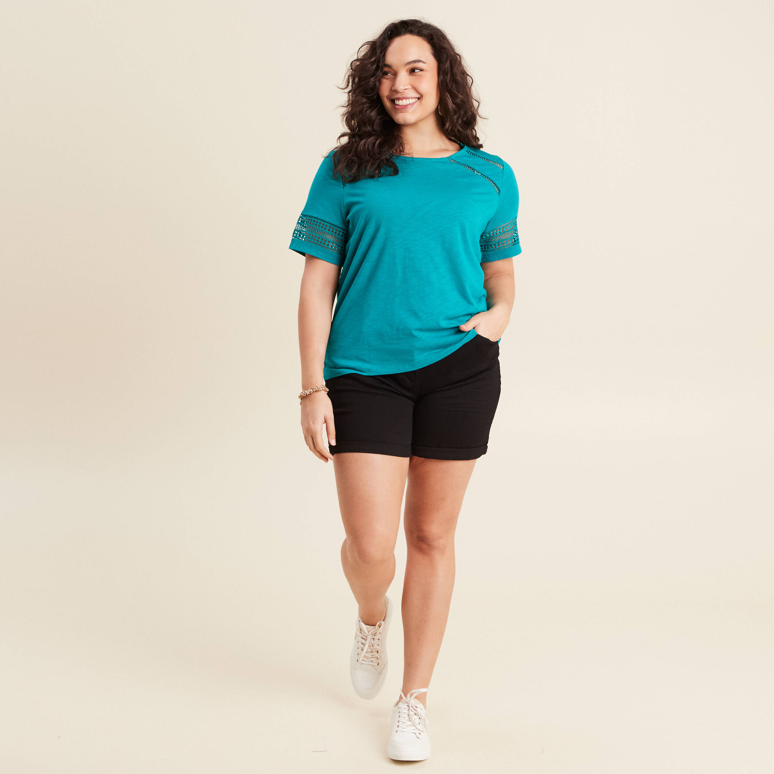 T-shirt manches courtes vert émeraude femme