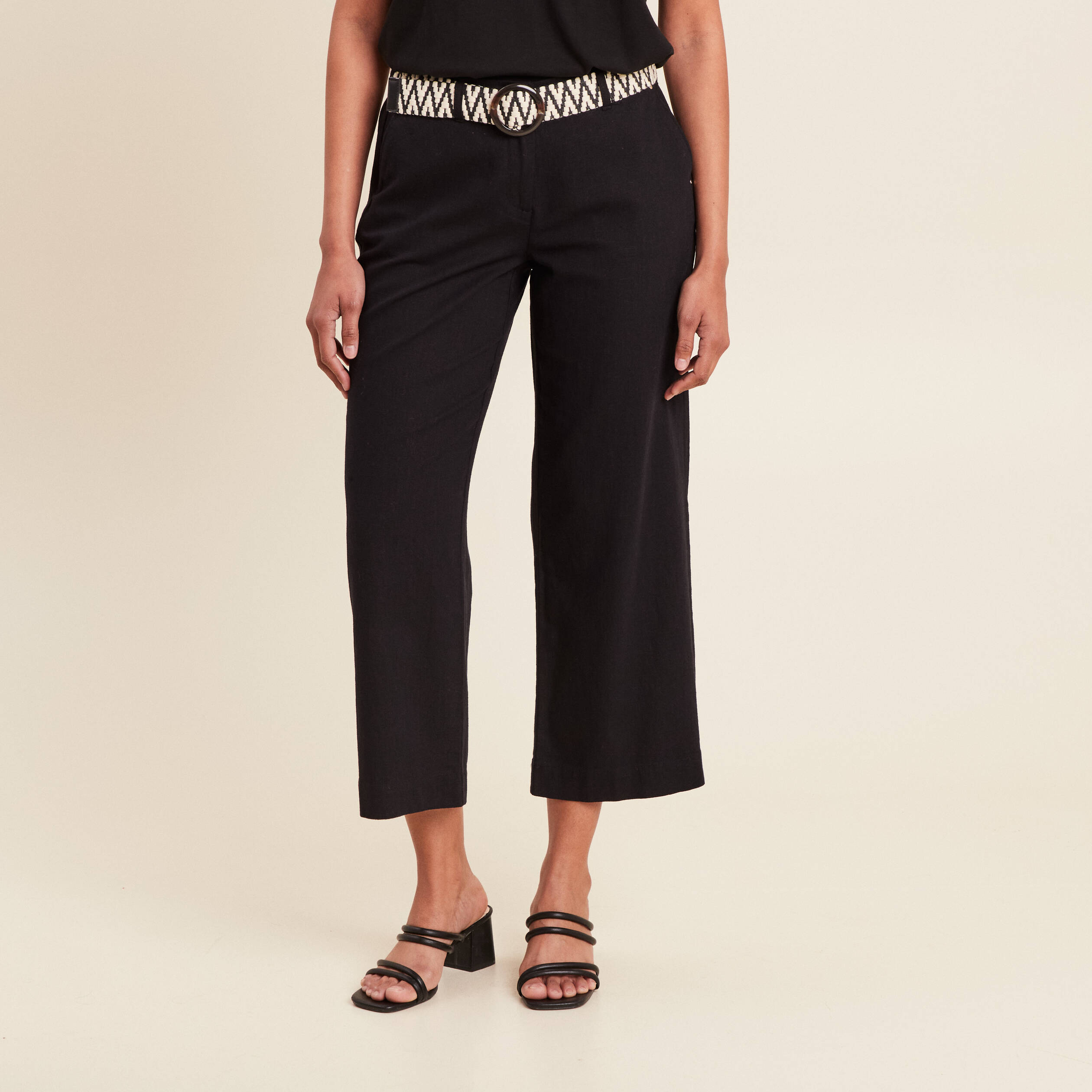 pantalon large 78eme ceinture noir femme Pantalon large 7/8ème ceinturé noir femme