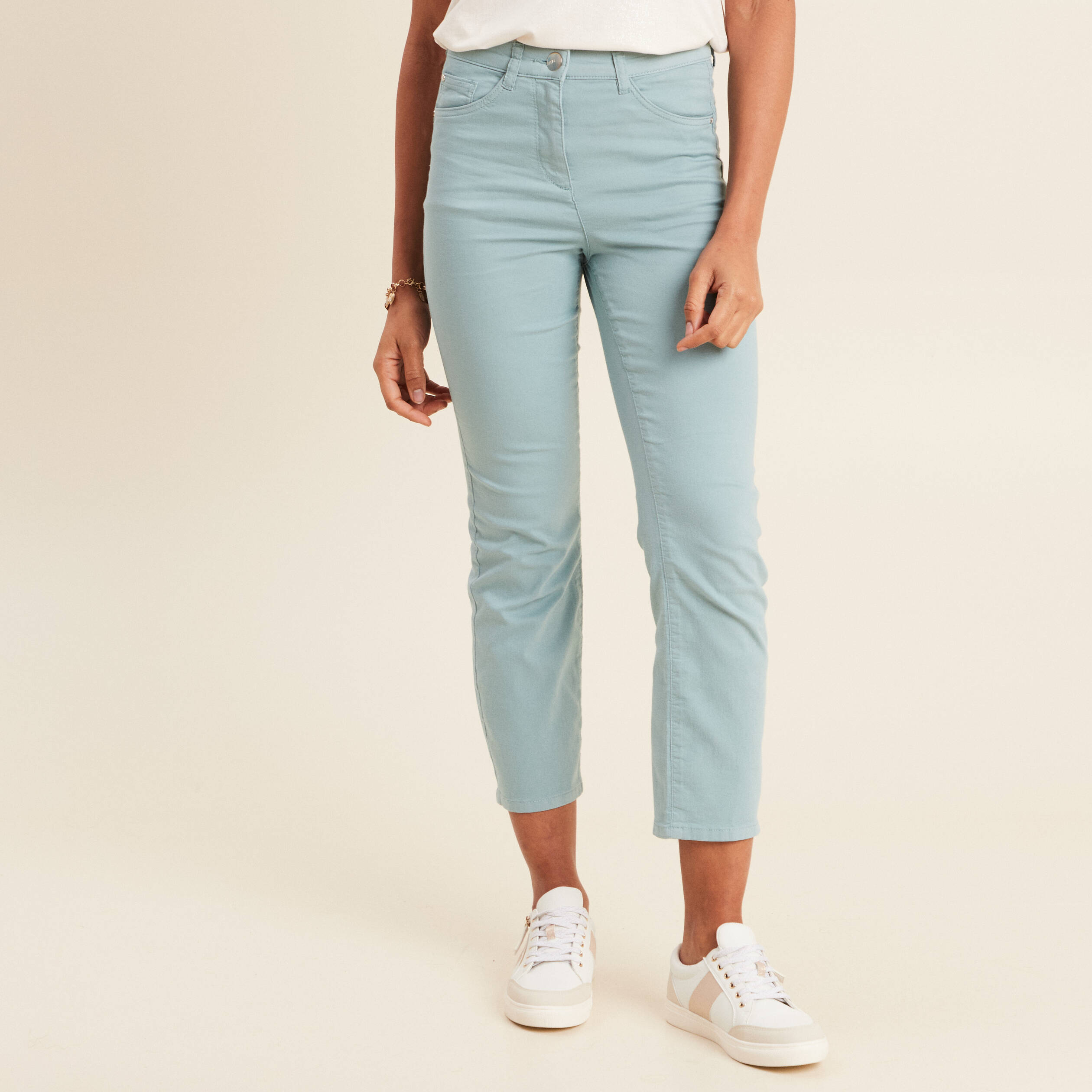 pantalon droit taille haute 78eme bleu canard femme Pantalon droit taille haute 7/8ème bleu canard femme