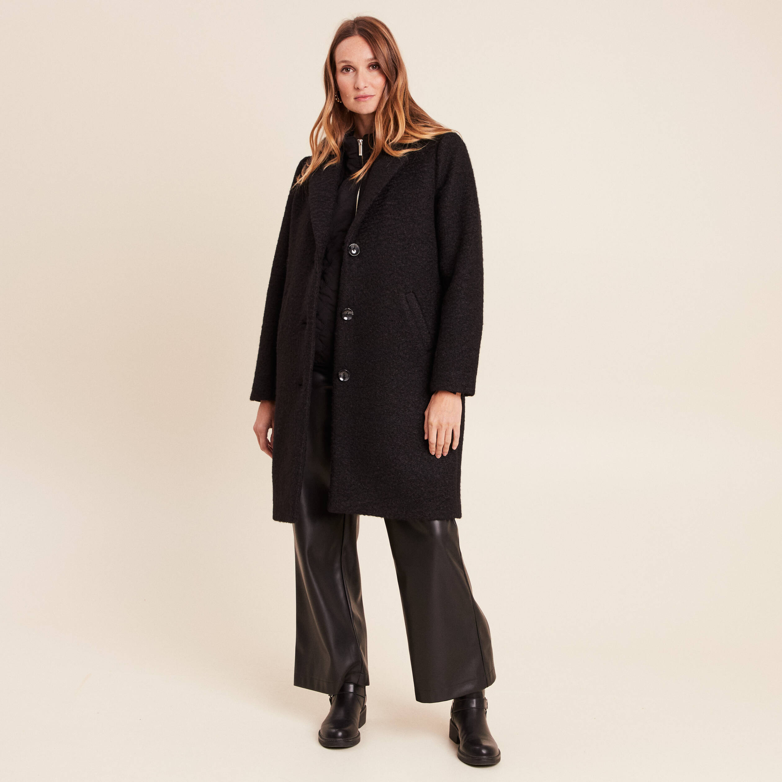 Manteau 3 en 1 col montant doubl&eacute; noir femme