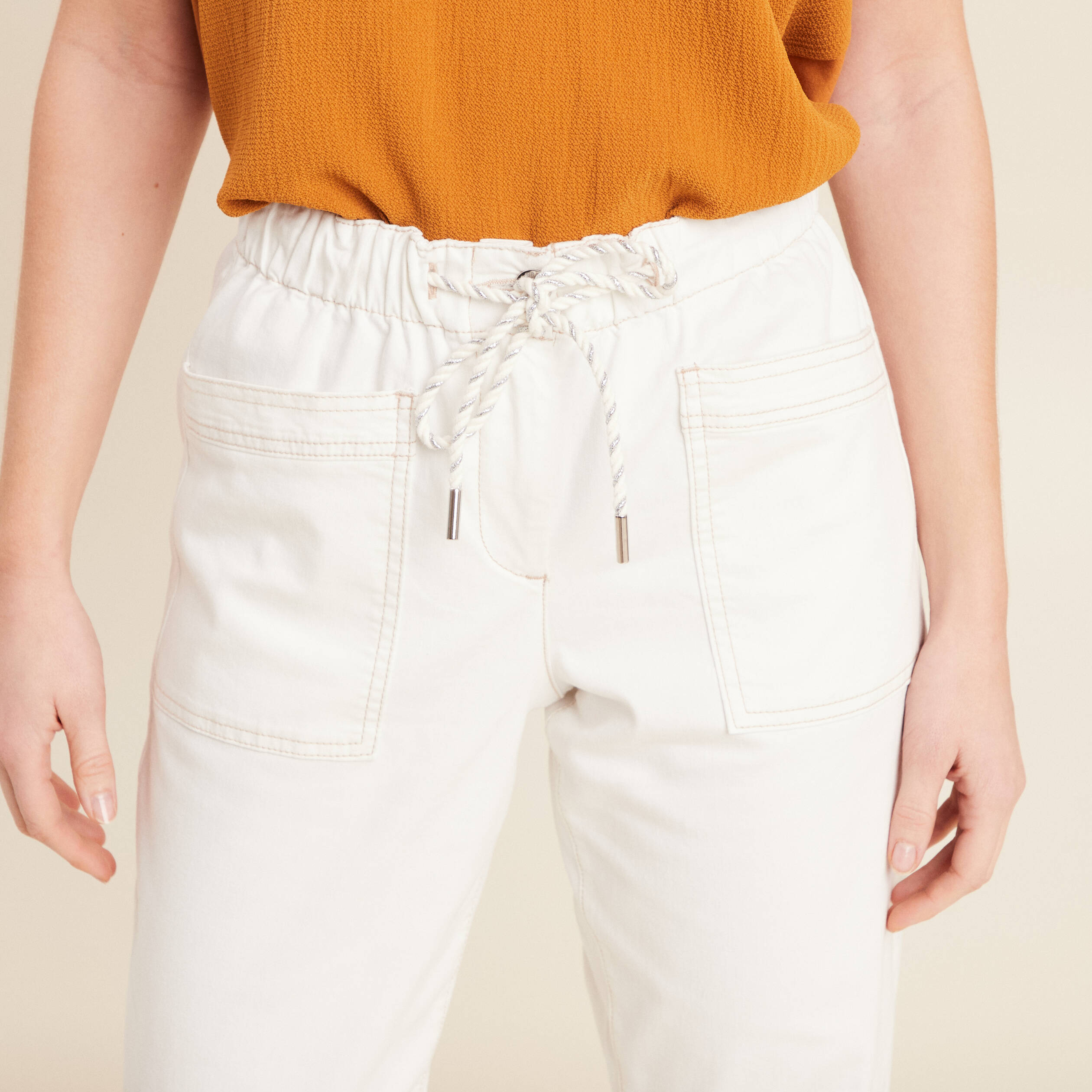 pantalon coupe droite a coulisse blanc femme Pantalon coupe droite à coulisse blanc femme