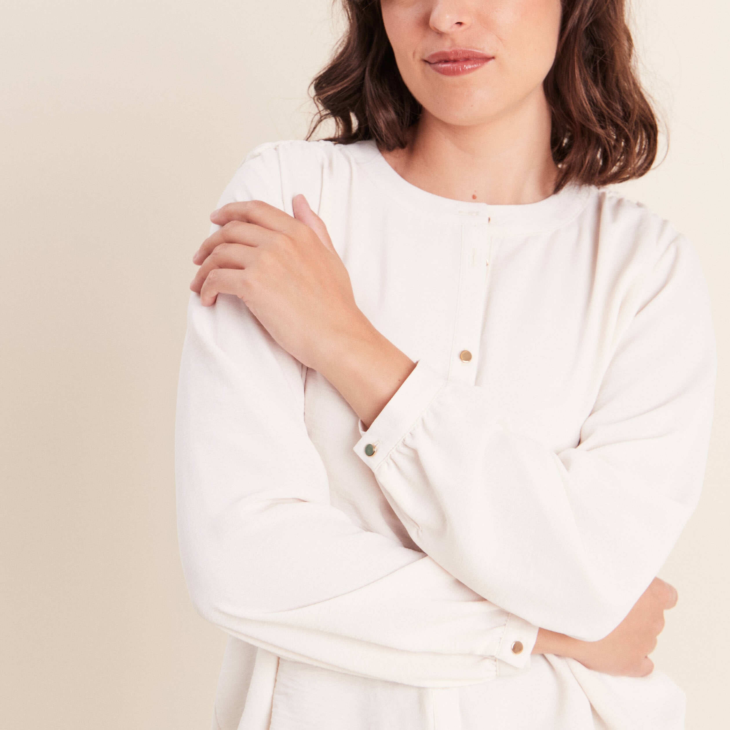 Chemise ample effet boule doubl&eacute;e ivoire femme