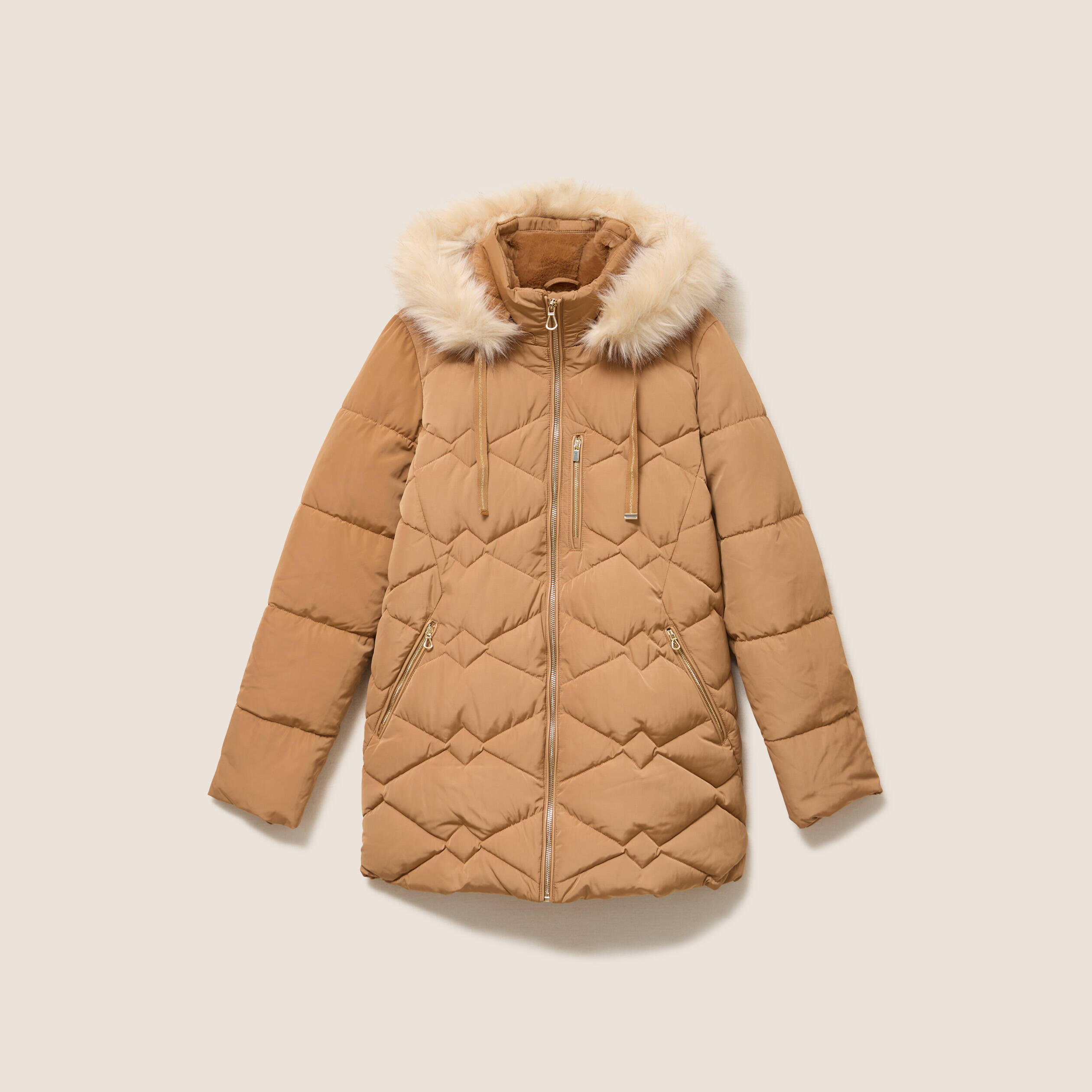 Doudoune d&eacute;perlante &agrave; capuche beige femme