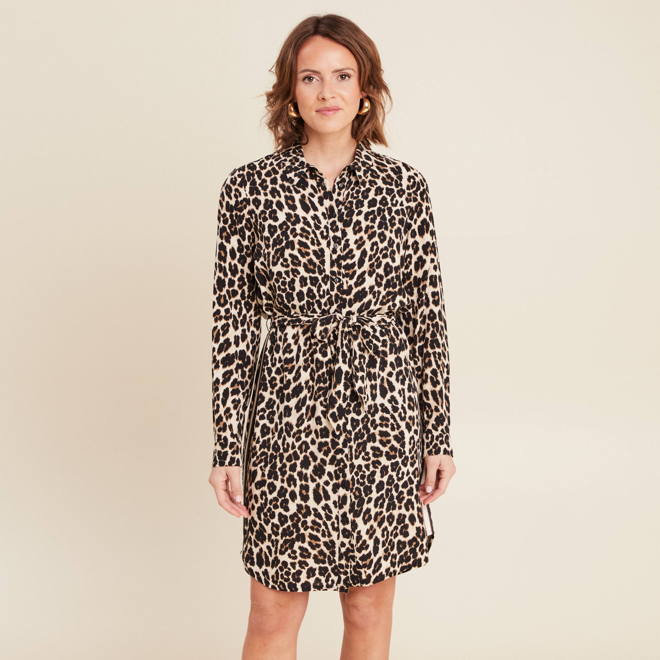 robe droite fluide ceinturee creme femme Robe droite fluide ceinturée creme femme