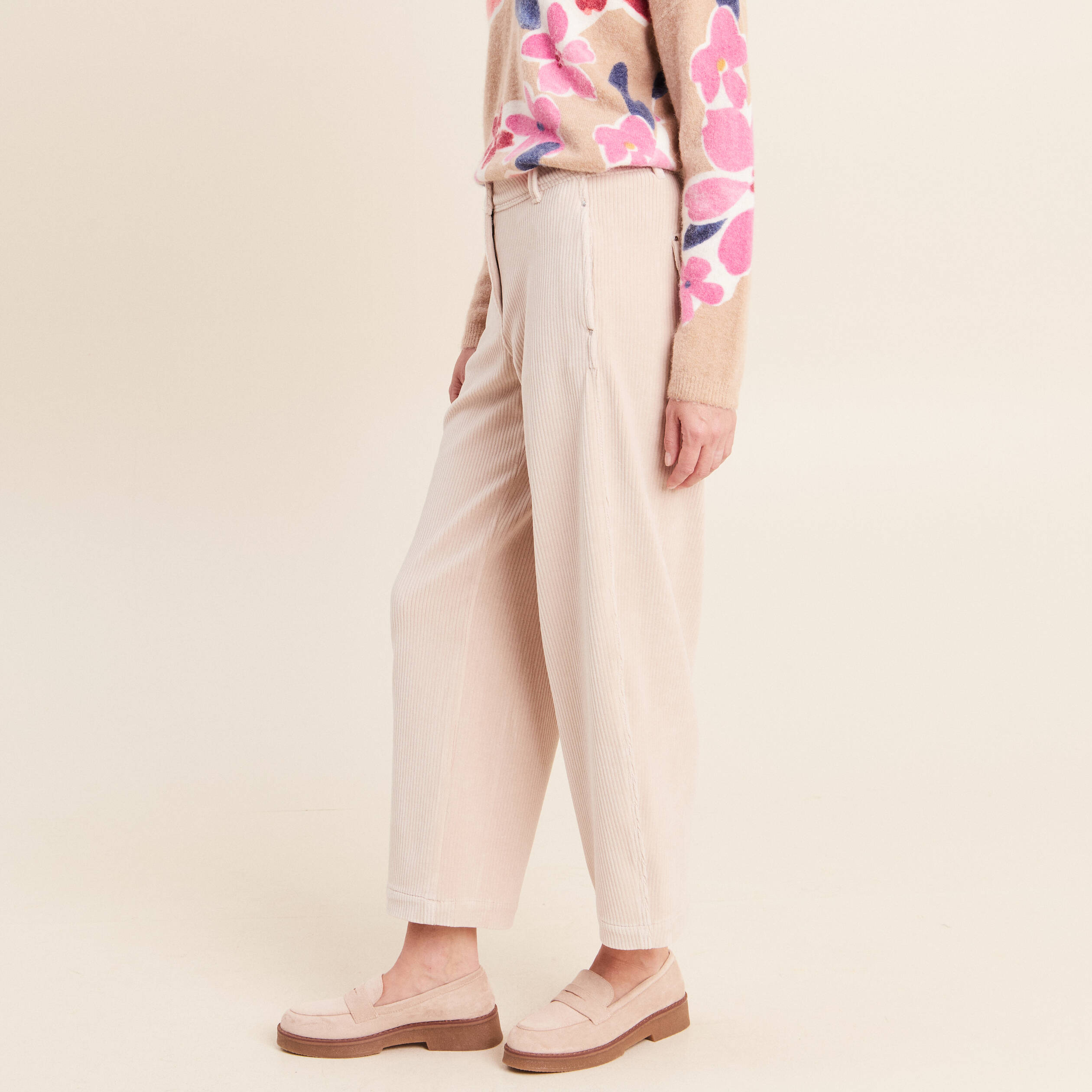 Pantalon boyfriend 7/8&egrave;me velours sable femme