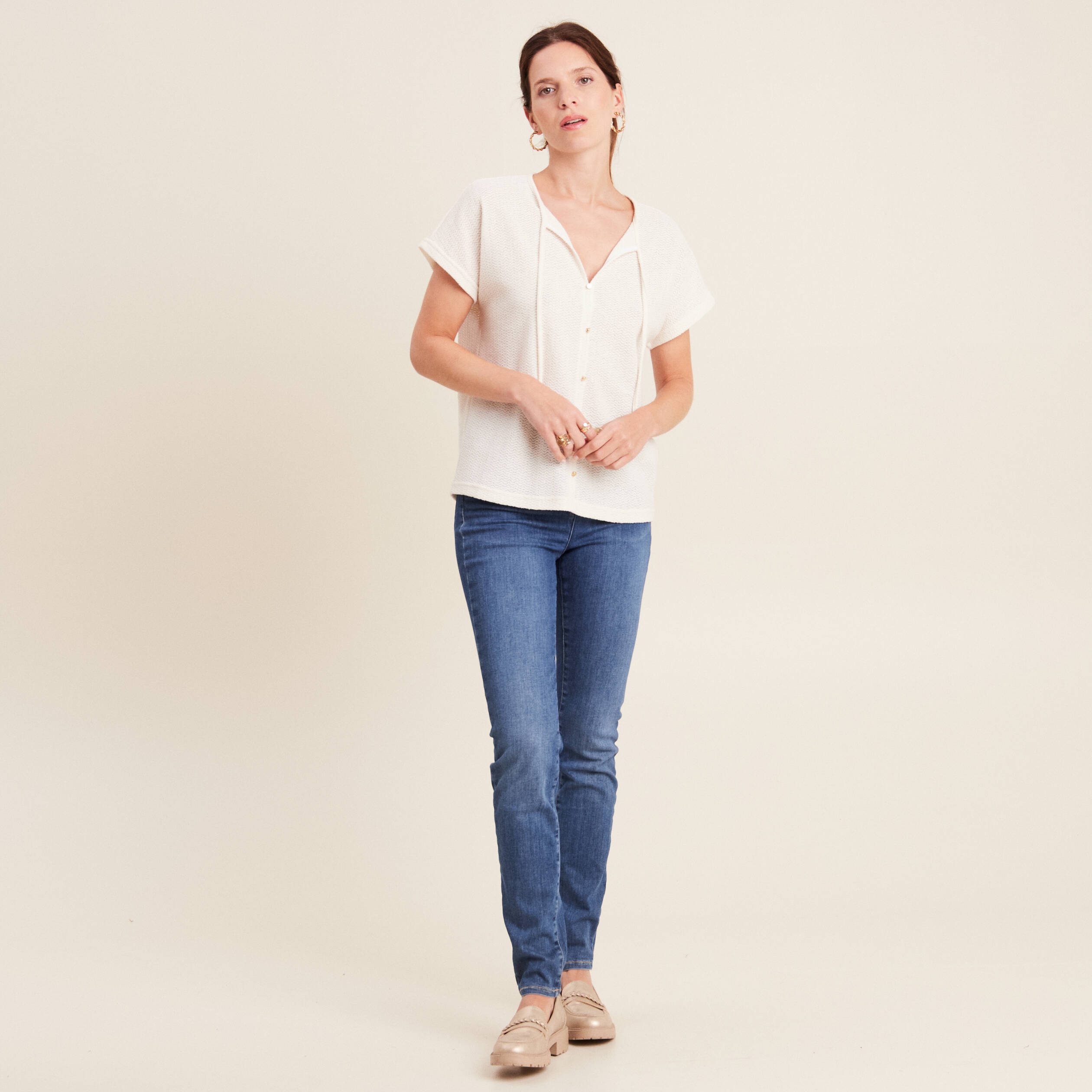 t shirt manches courtes ecru femme T-shirt manches courtes ecru femme