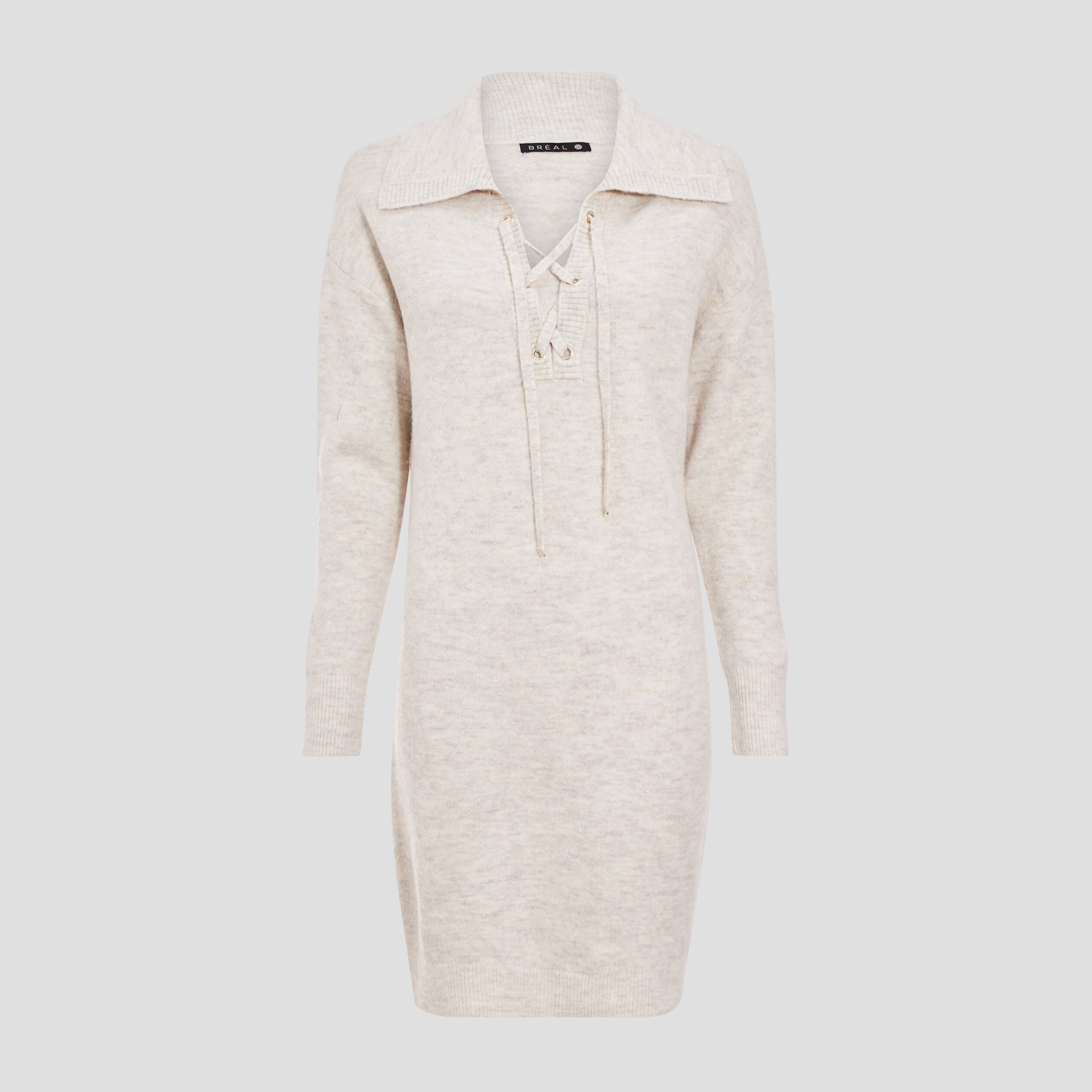 Robe pull droite avec laçage creme femme