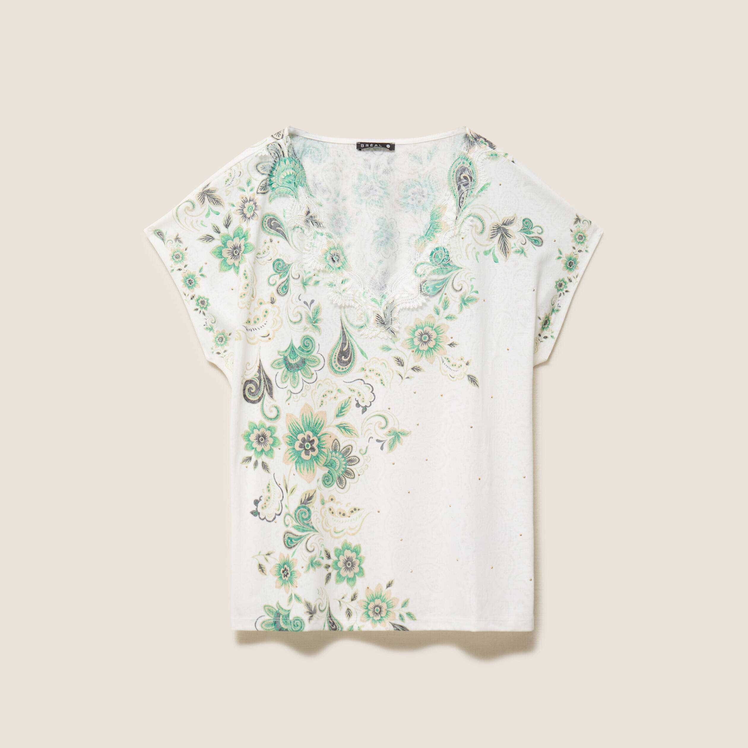 T-shirt col V ecru femme