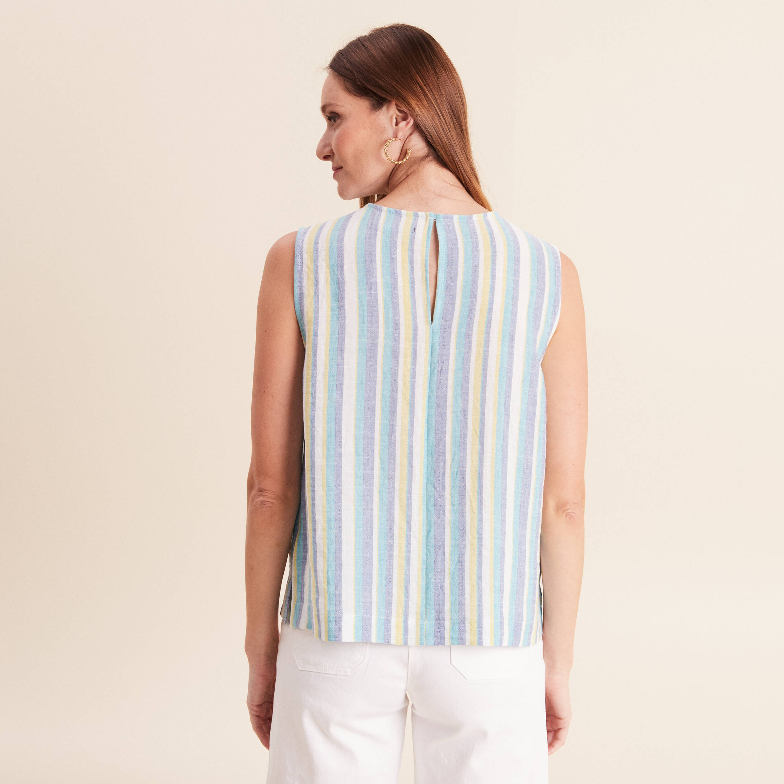Blouse sans manches col rond bleu femme
