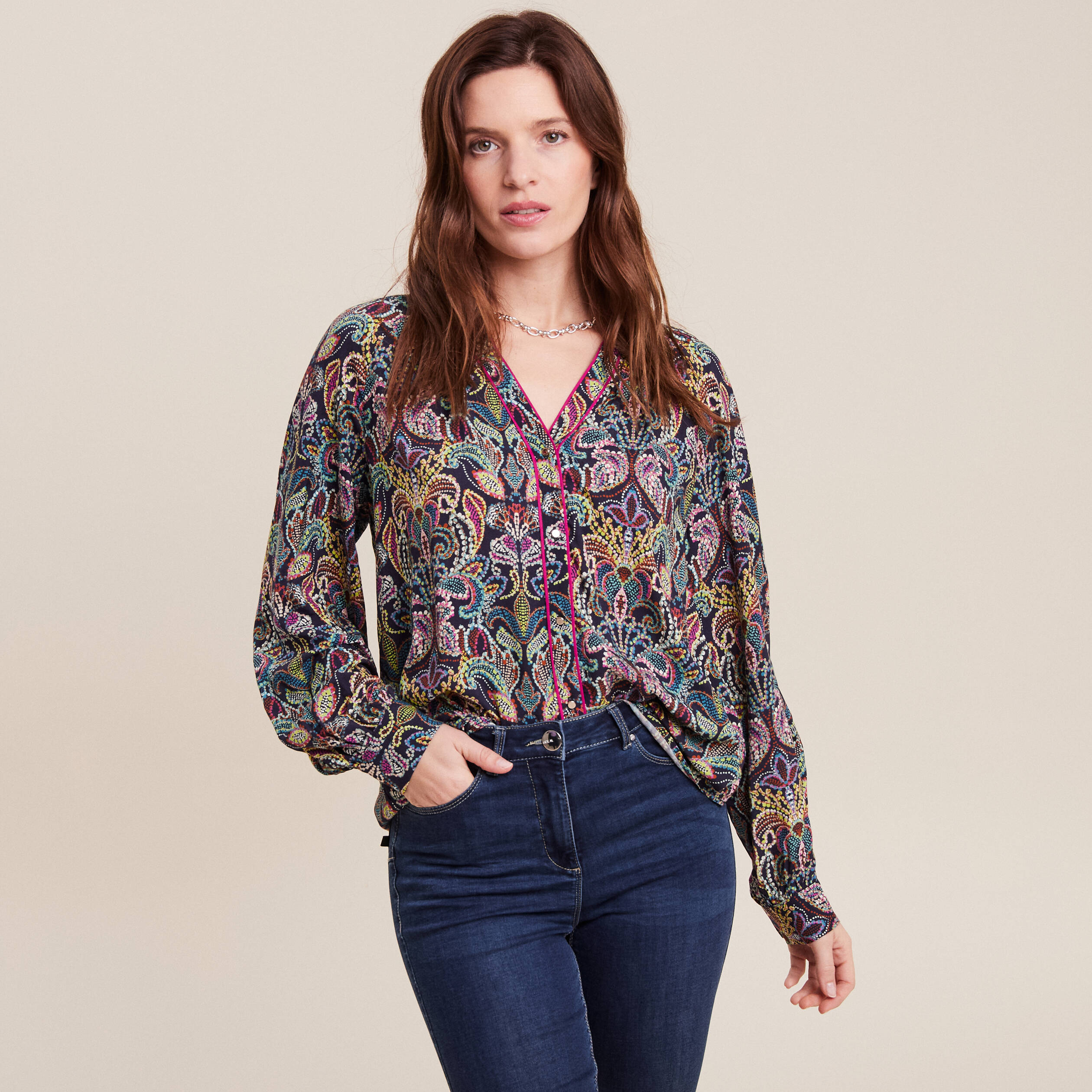 Blouse manches longues multicolore femme