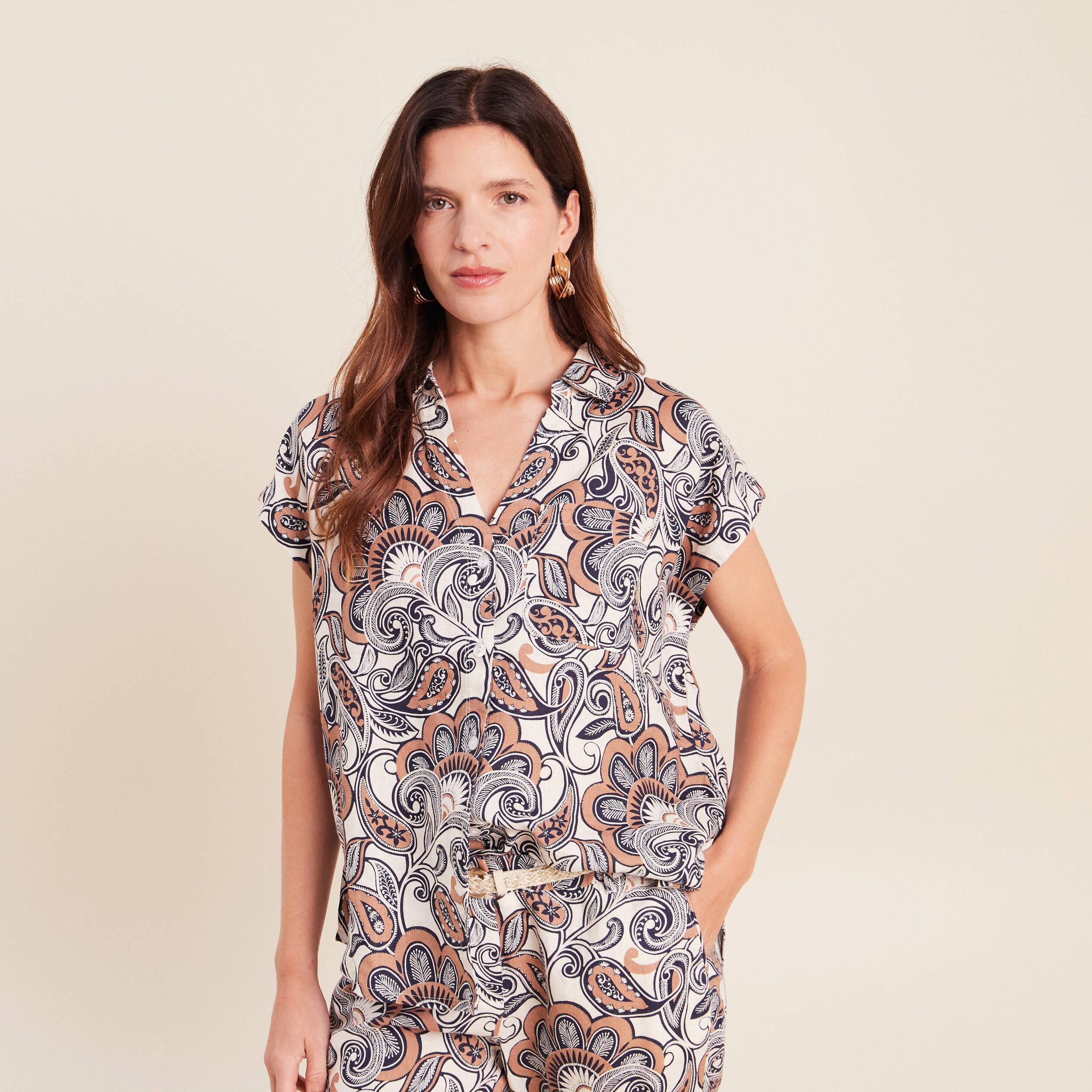 Chemise sans manches marron femme