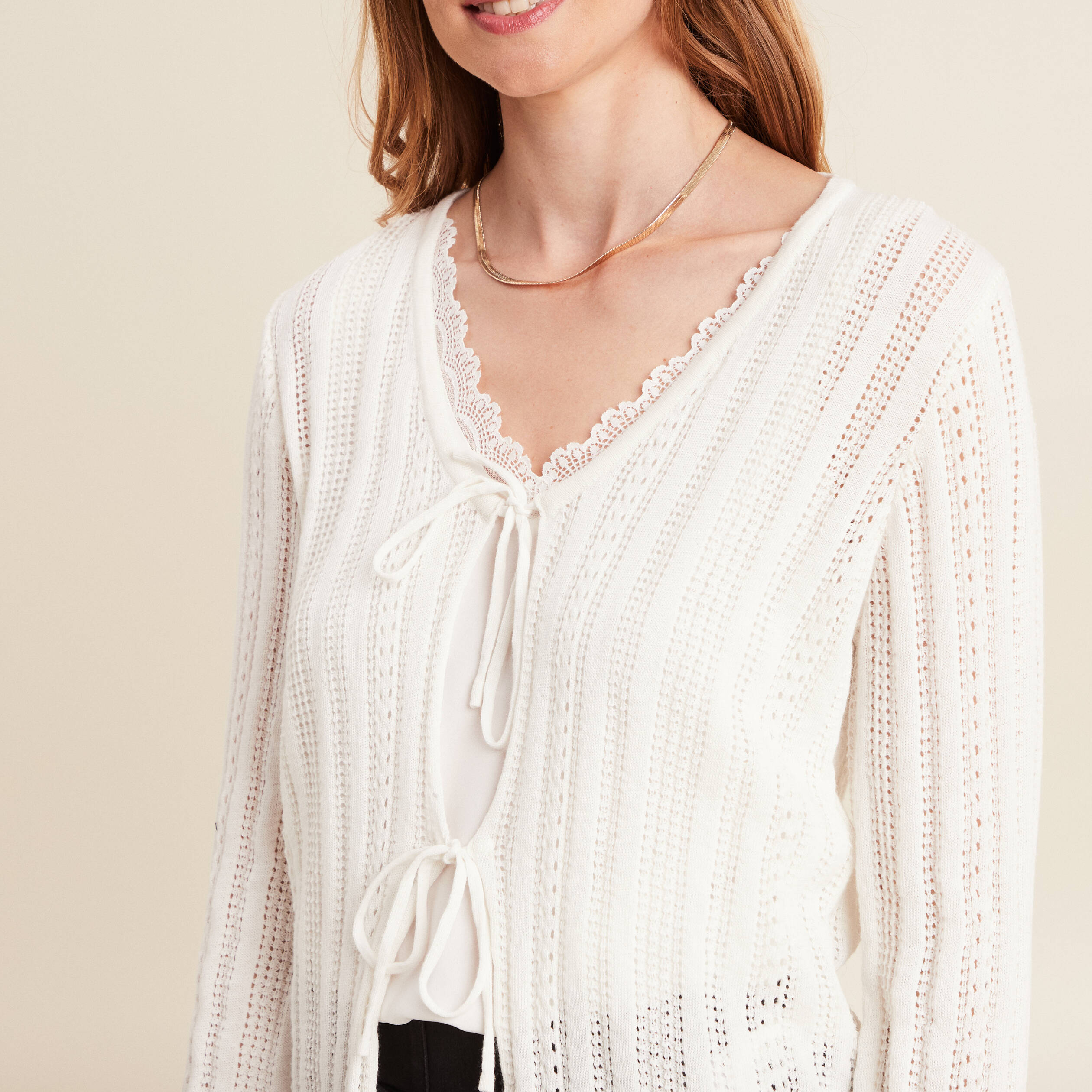 gilet mi long manches longues ecru femme Gilet mi-long manches longues ecru femme
