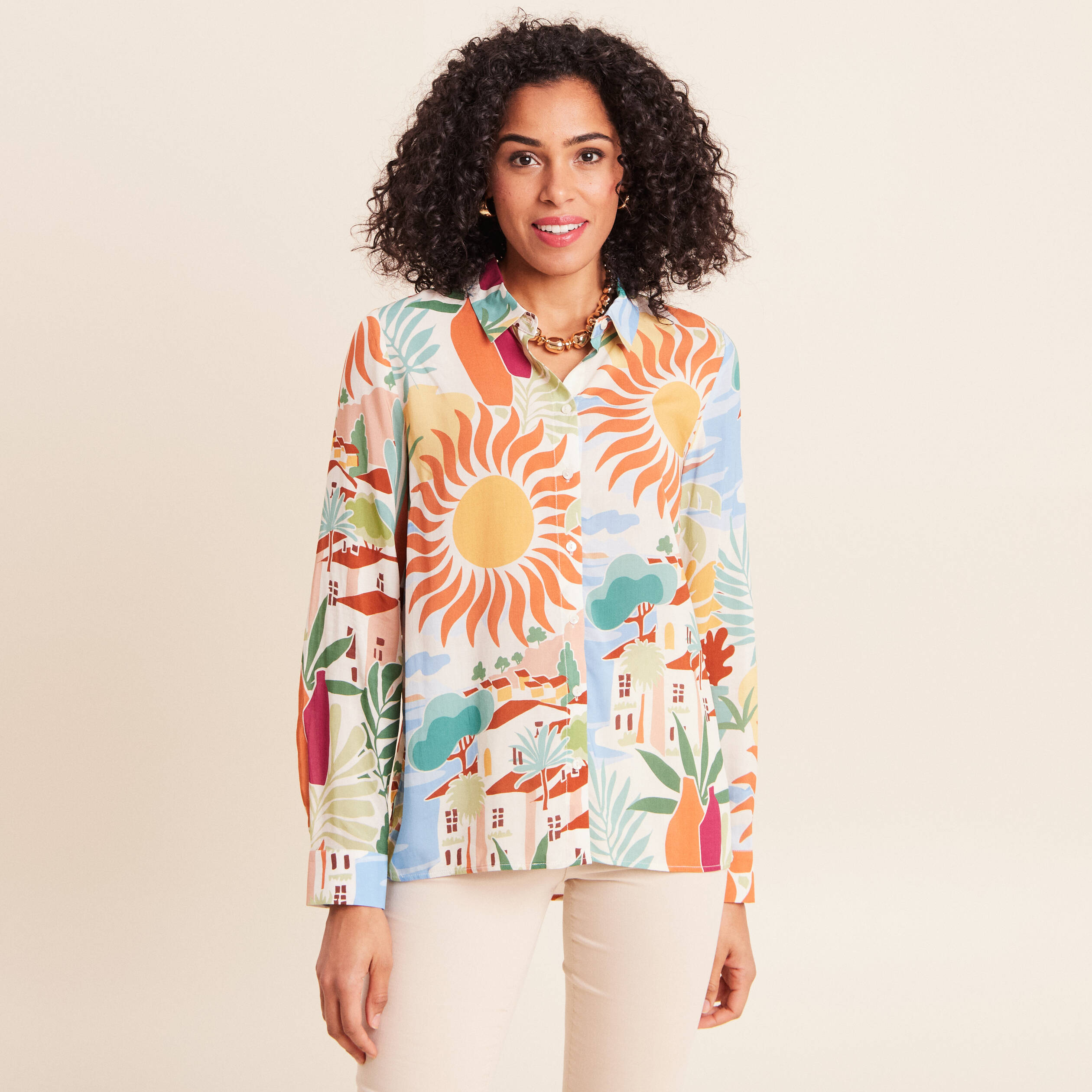 Chemise manches longues orange femme